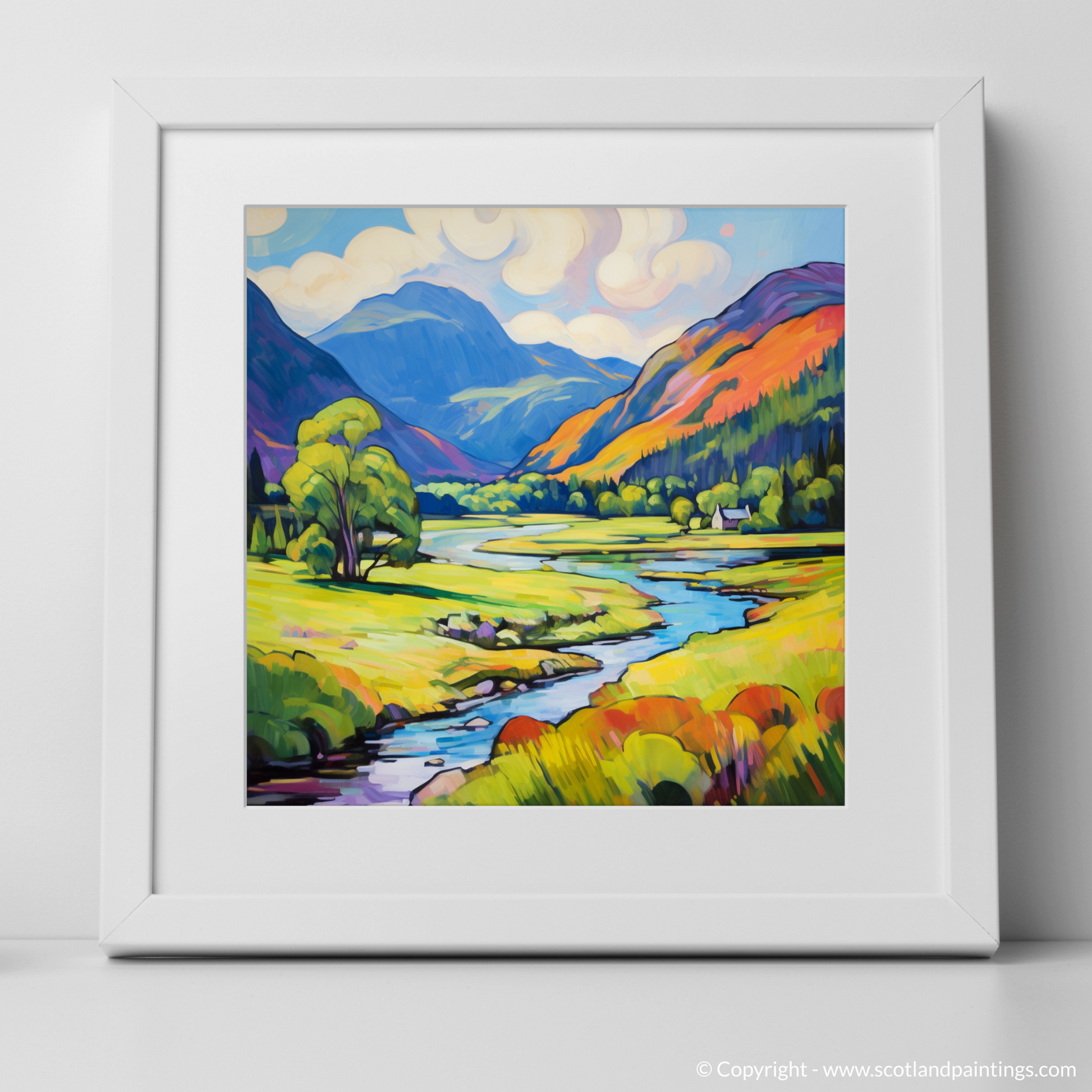 Art Print of Glenfinnan, Highlands in summer with a white frame