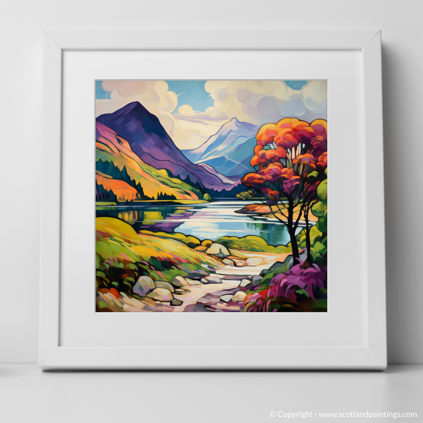 Art Print of Glenfinnan, Highlands in summer with a white frame