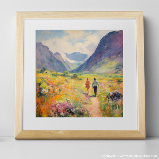 Art Print of Walkers in Glencoe during summer with a natural frame