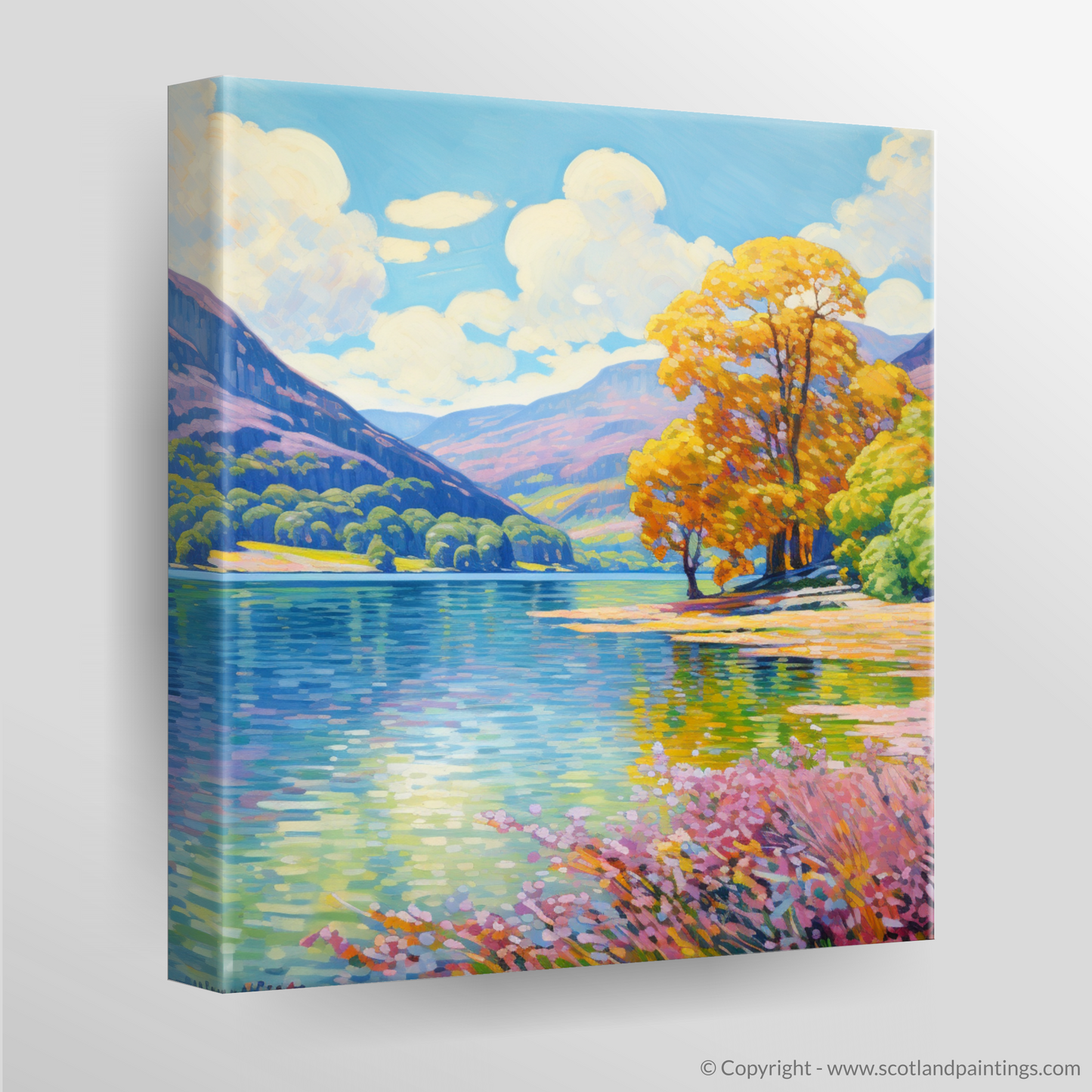 Painting and Art Print of Loch Earn, Perth and Kinross in summer. Summer Serenity at Loch Earn.