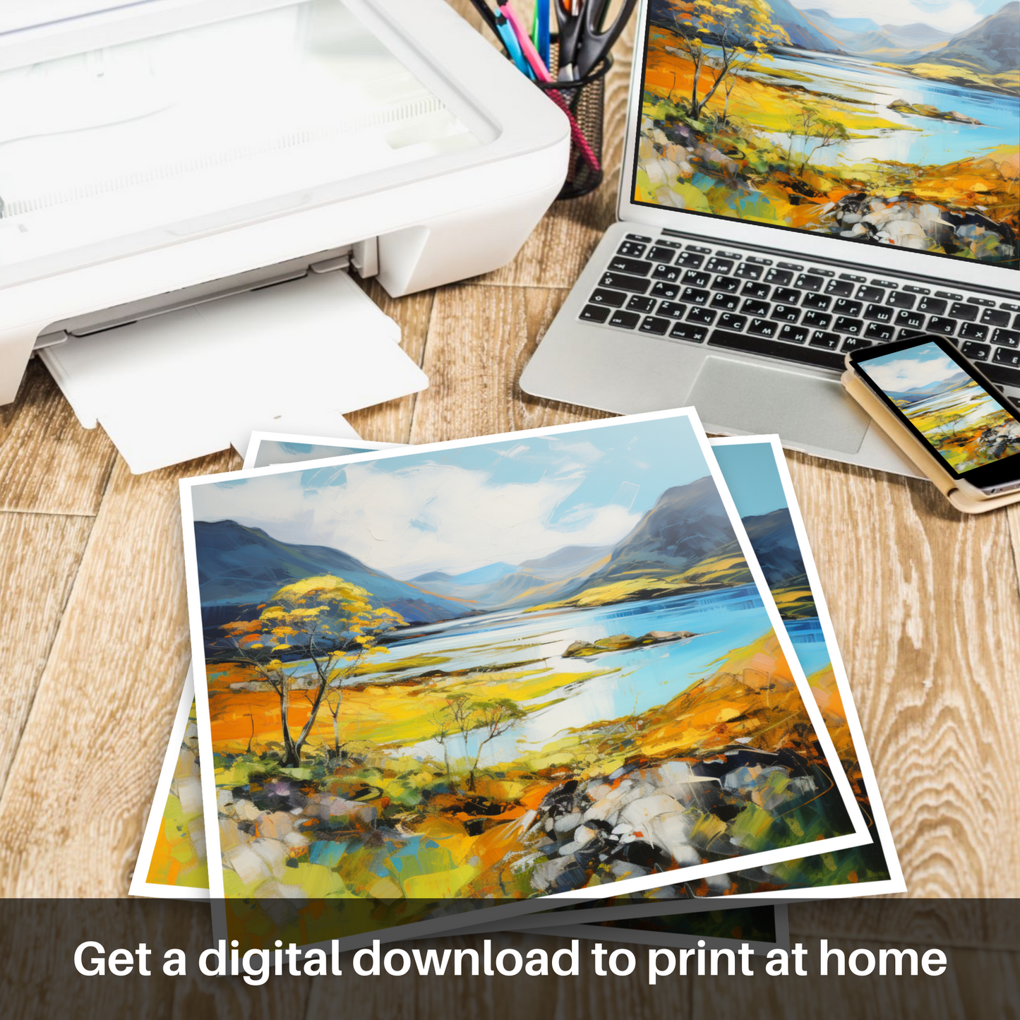 Downloadable and printable picture of Loch Maree, Wester Ross in summer