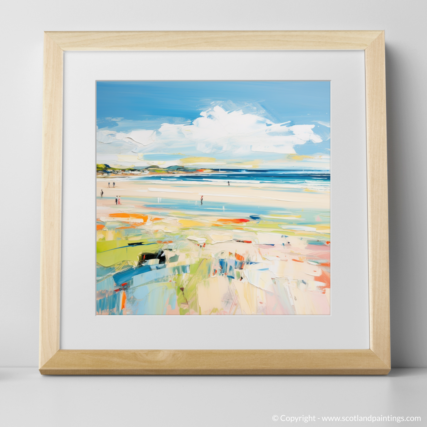 Art Print of St Cyrus Beach, Aberdeenshire in summer with a natural frame