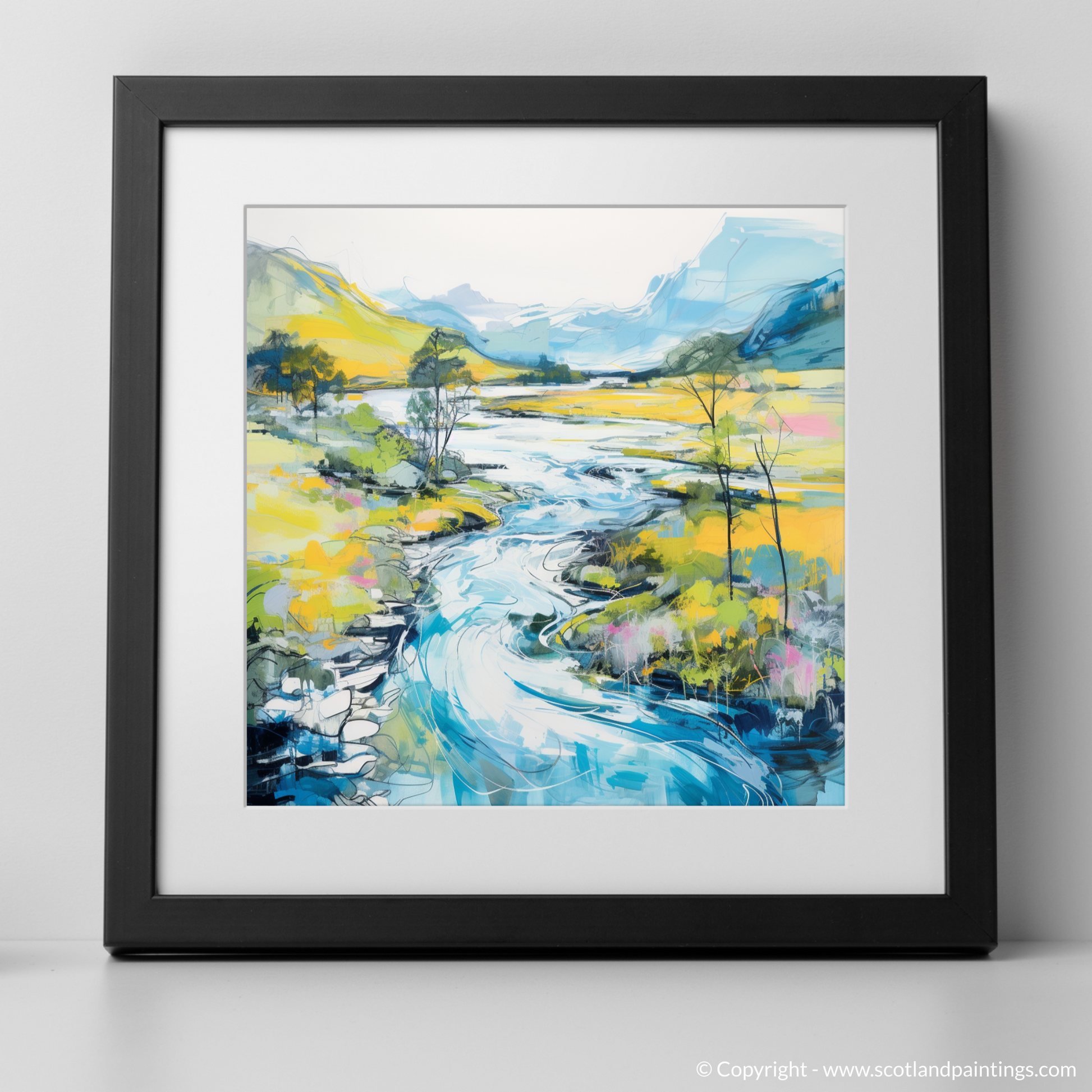 Art Print of River Orchy, Argyll and Bute in summer with a black frame