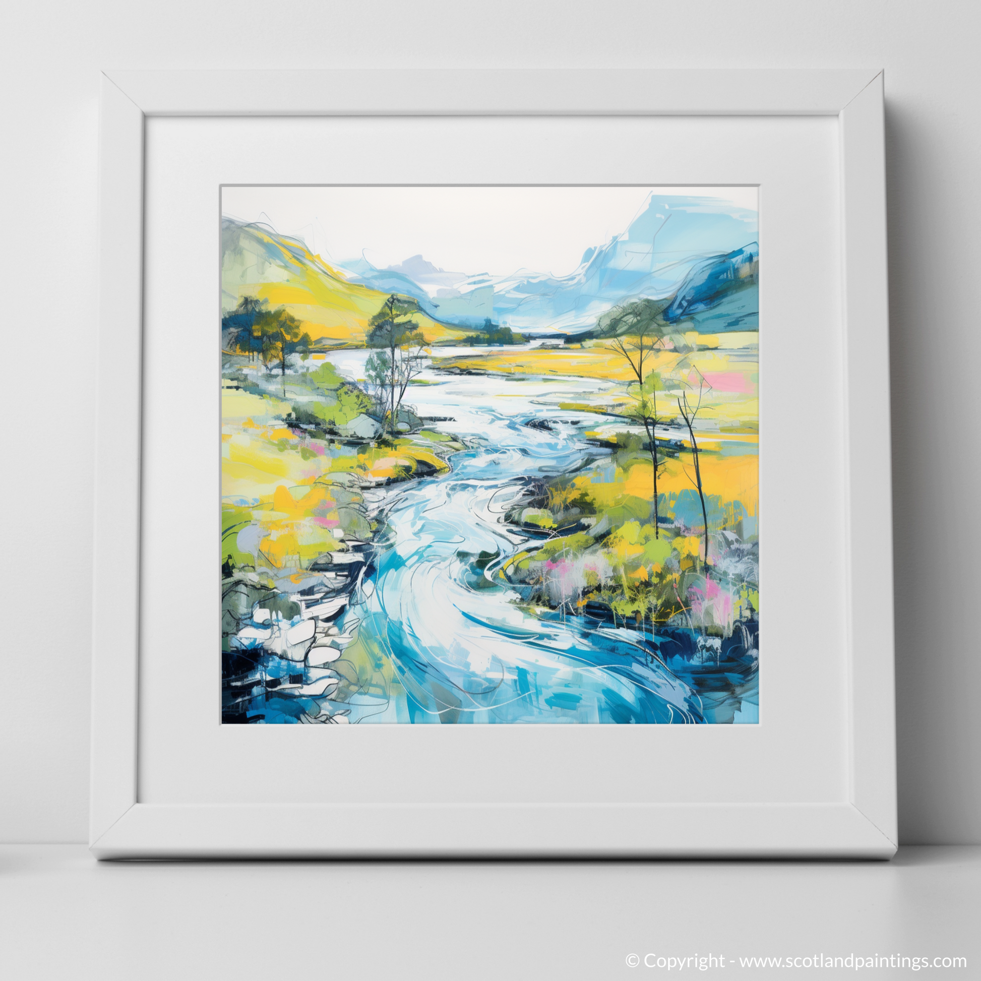 Art Print of River Orchy, Argyll and Bute in summer with a white frame
