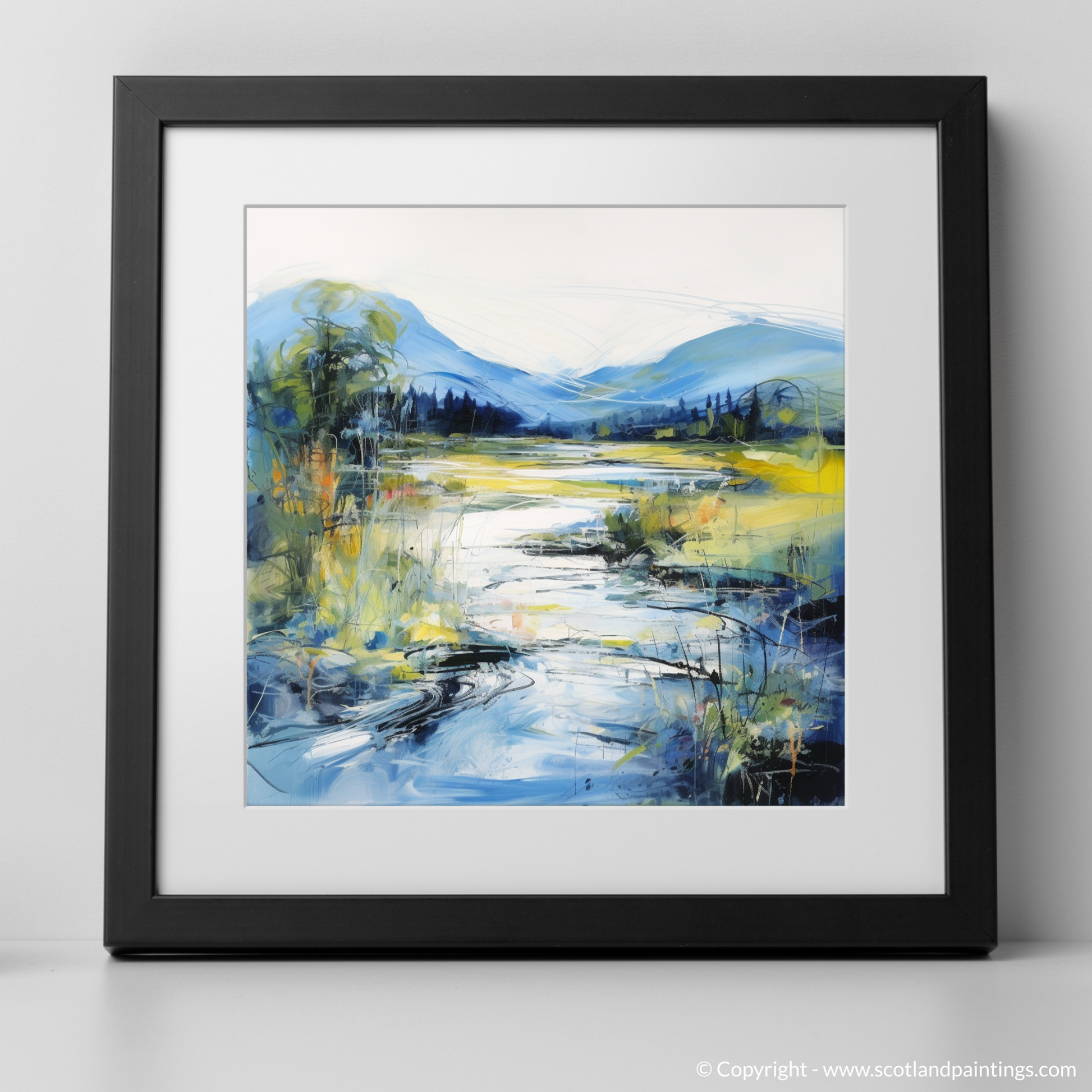 Art Print of River Orchy, Argyll and Bute in summer with a black frame