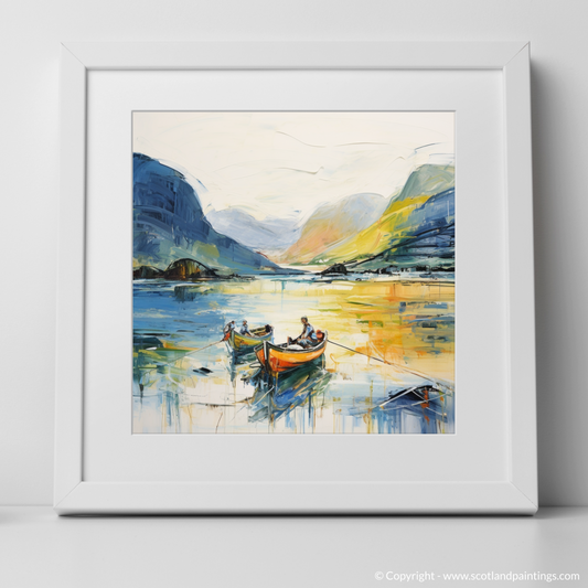 Art Print of Fishermen in Glencoe during summer with a white frame