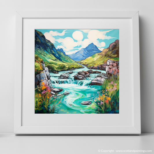 Art Print of The Fairy Pools, Isle of Skye in summer with a white frame