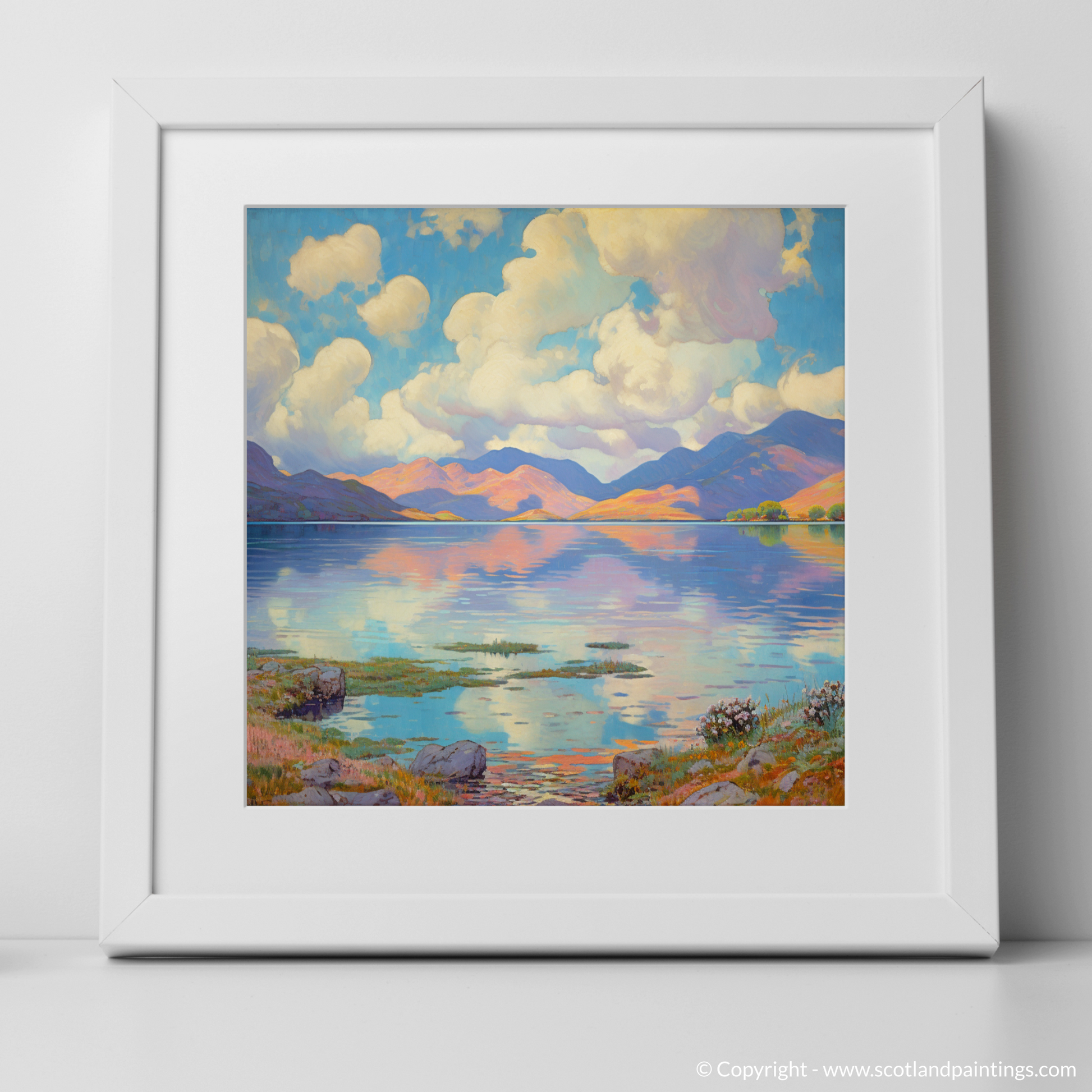 Art Print of Loch Linnhe, Highlands in summer with a white frame