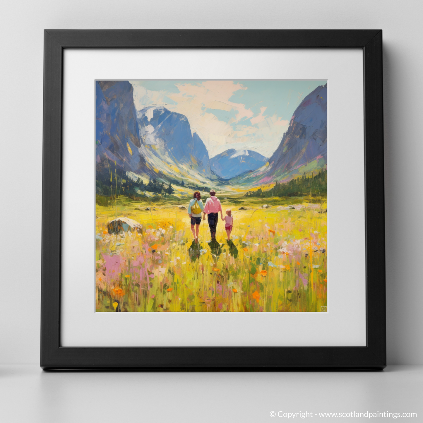 Art Print of Family in Glencoe during summer with a black frame