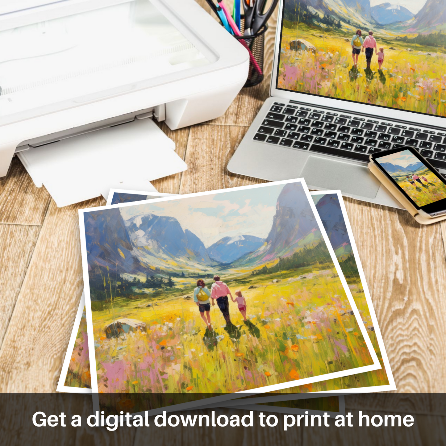 Downloadable and printable picture of Family in Glencoe during summer