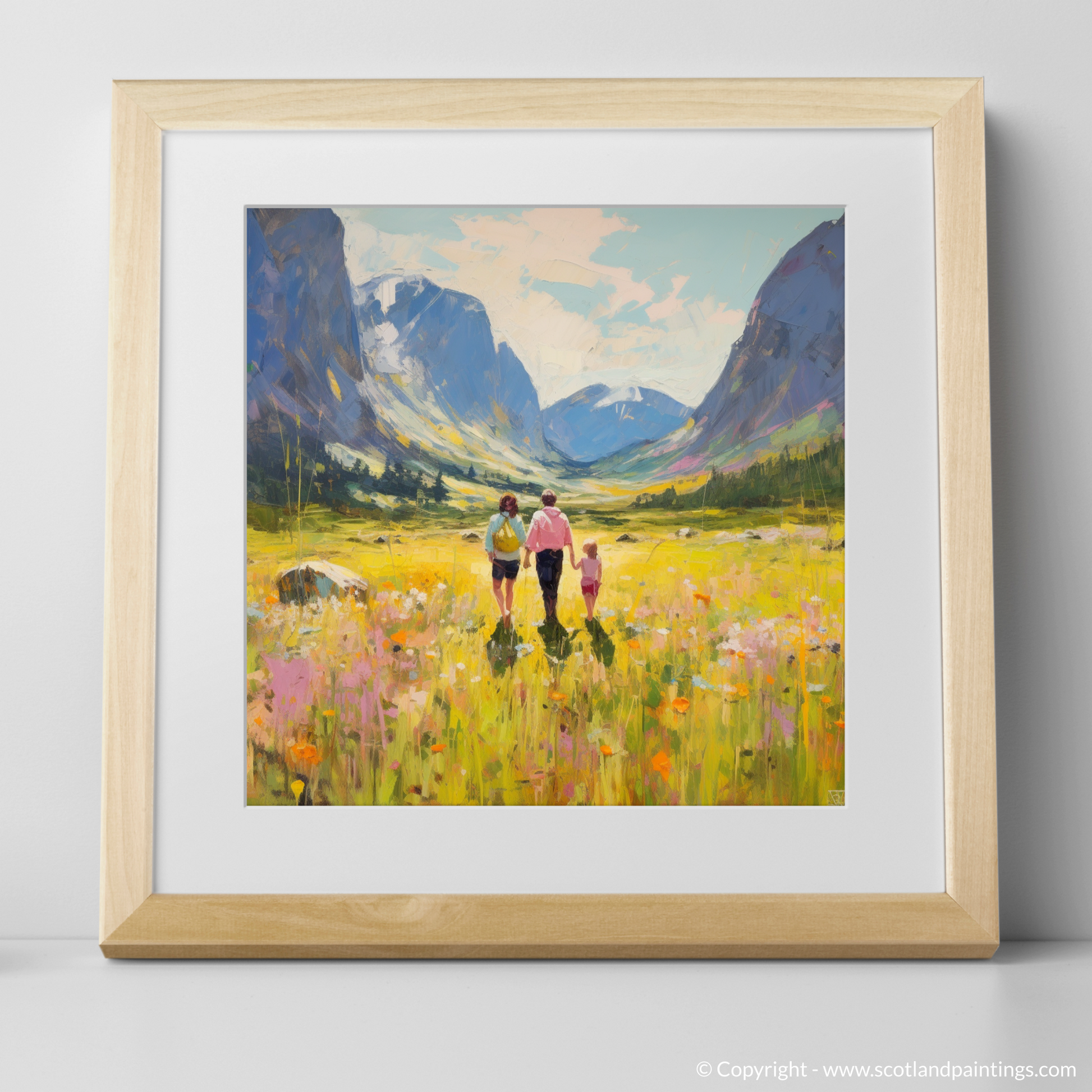 Art Print of Family in Glencoe during summer with a natural frame