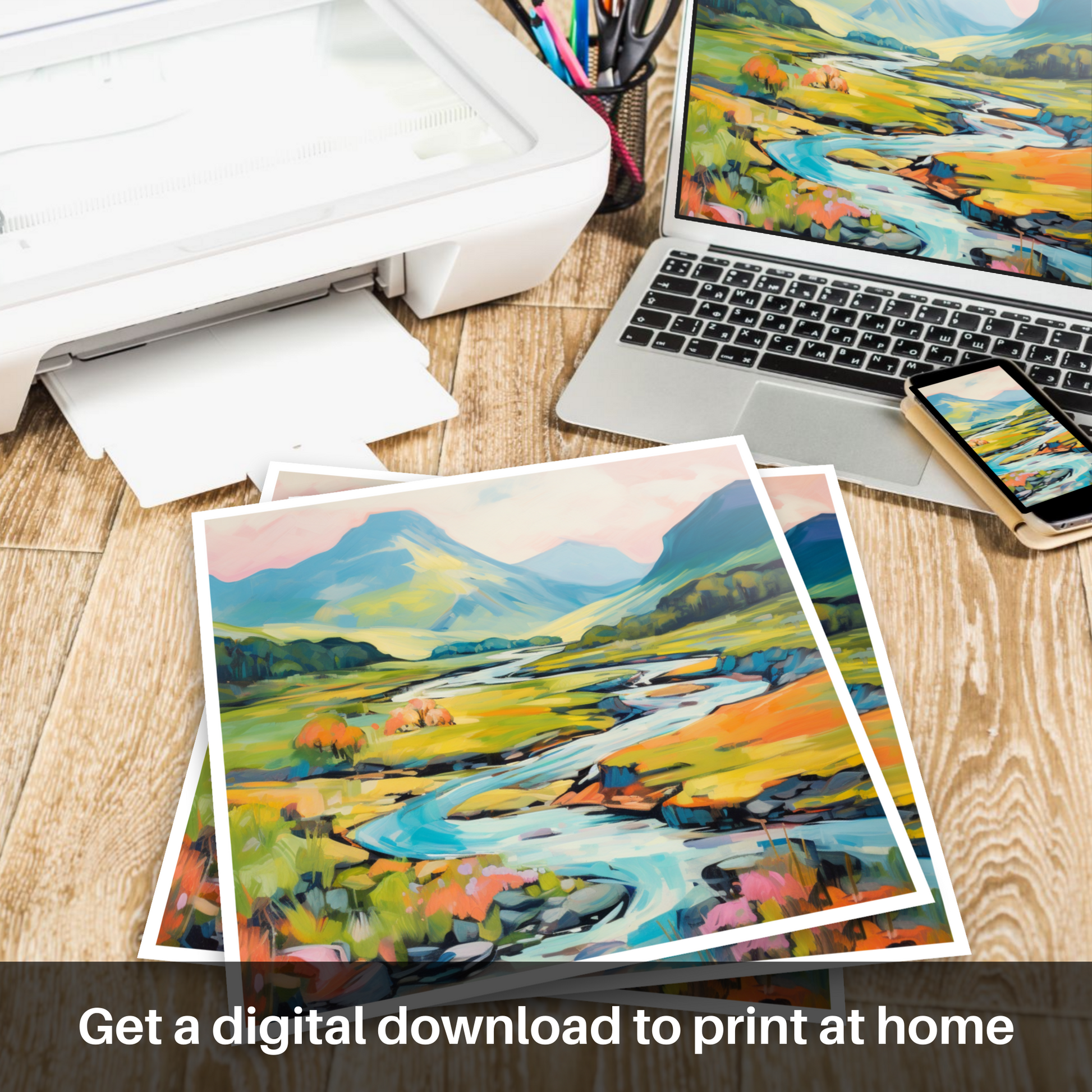 Downloadable and printable picture of Glen Sannox, Isle of Arran in summer