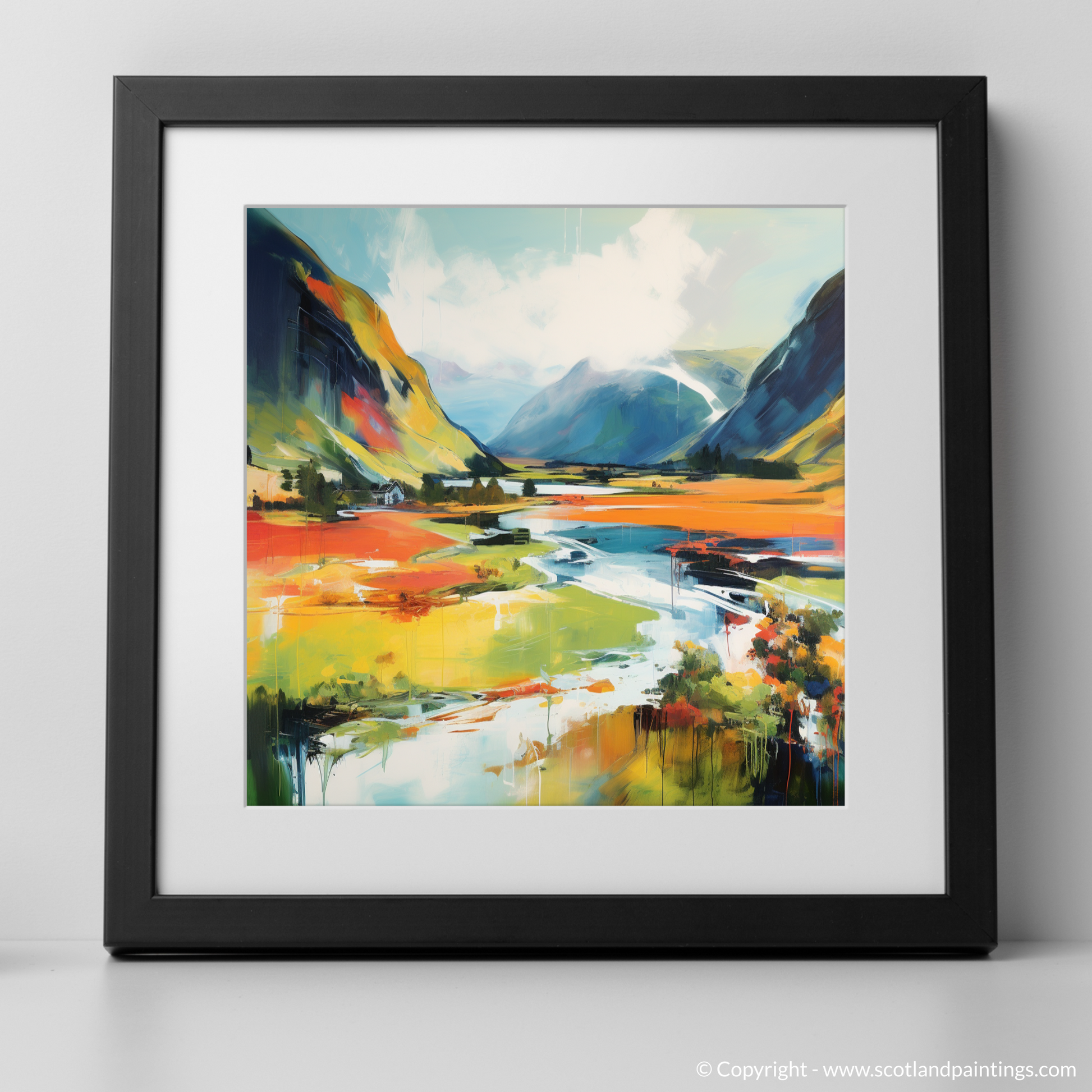 Art Print of Glenfinnan, Highlands in summer with a black frame