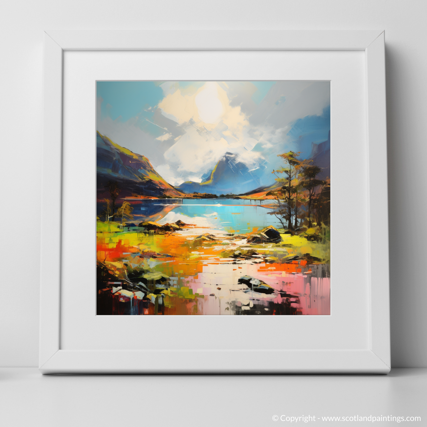 Art Print of Loch Maree, Wester Ross in summer with a white frame