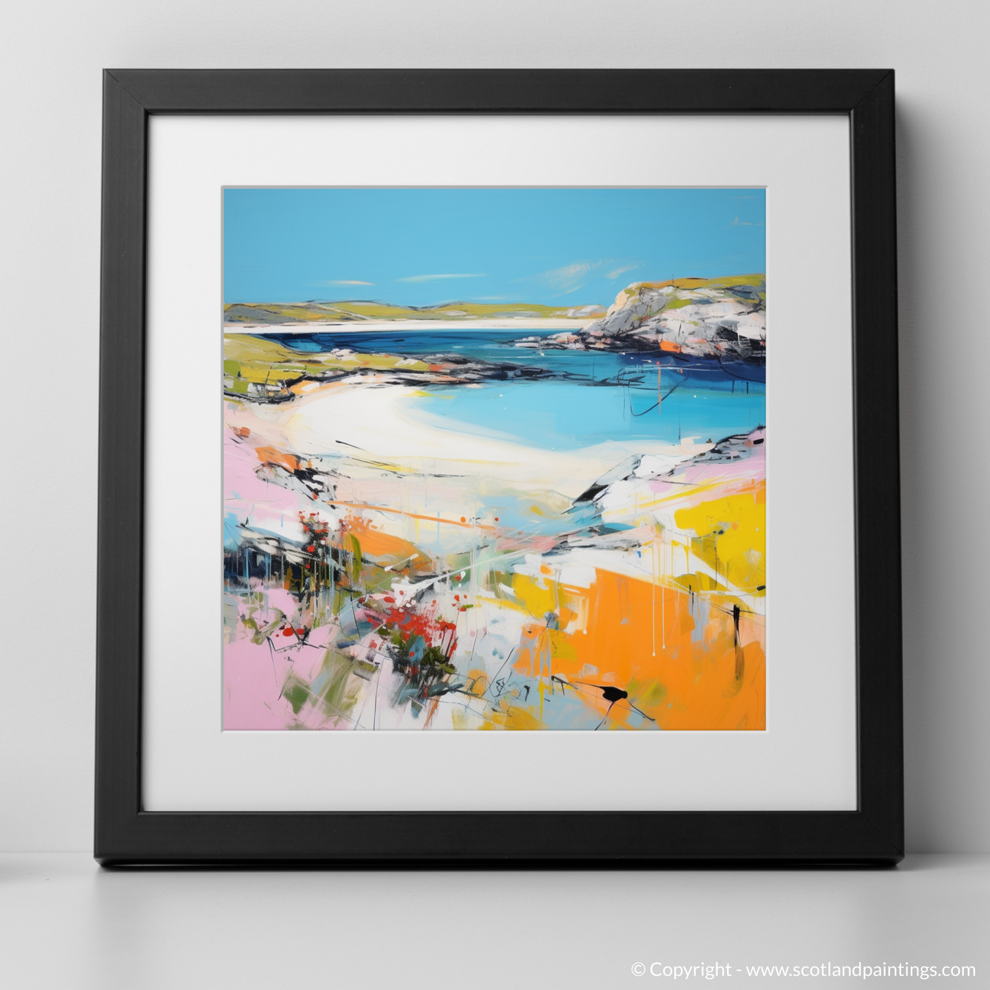 Art Print of Achmelvich Bay, Sutherland in summer with a black frame