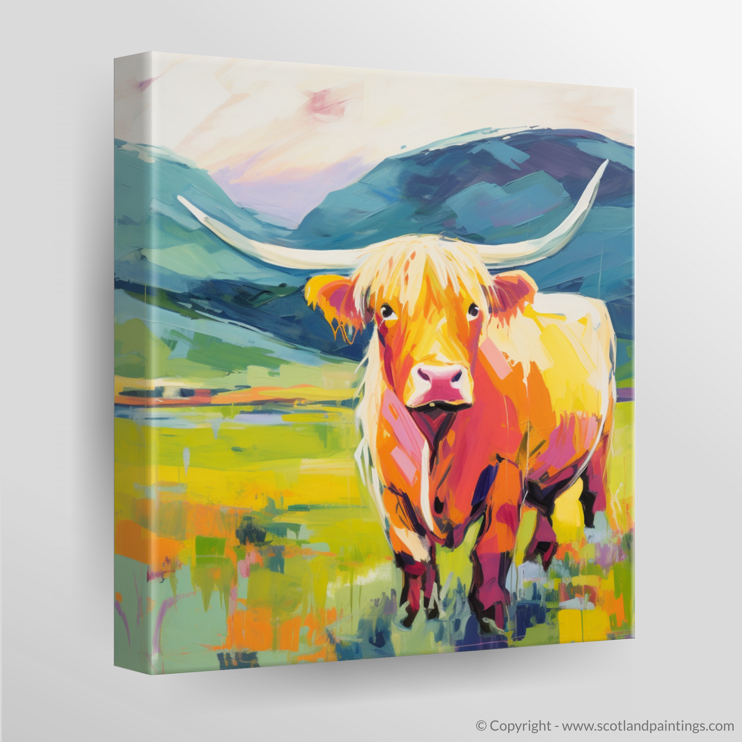 Canvas Print of Highland cow in Glencoe during summer