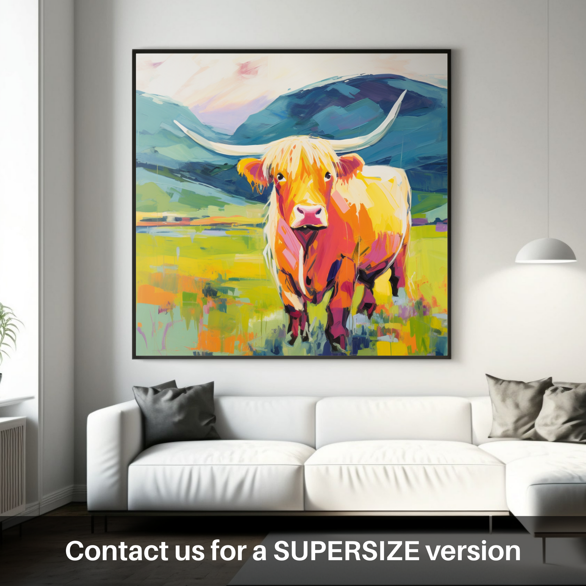 Huge supersize print of Highland cow in Glencoe during summer