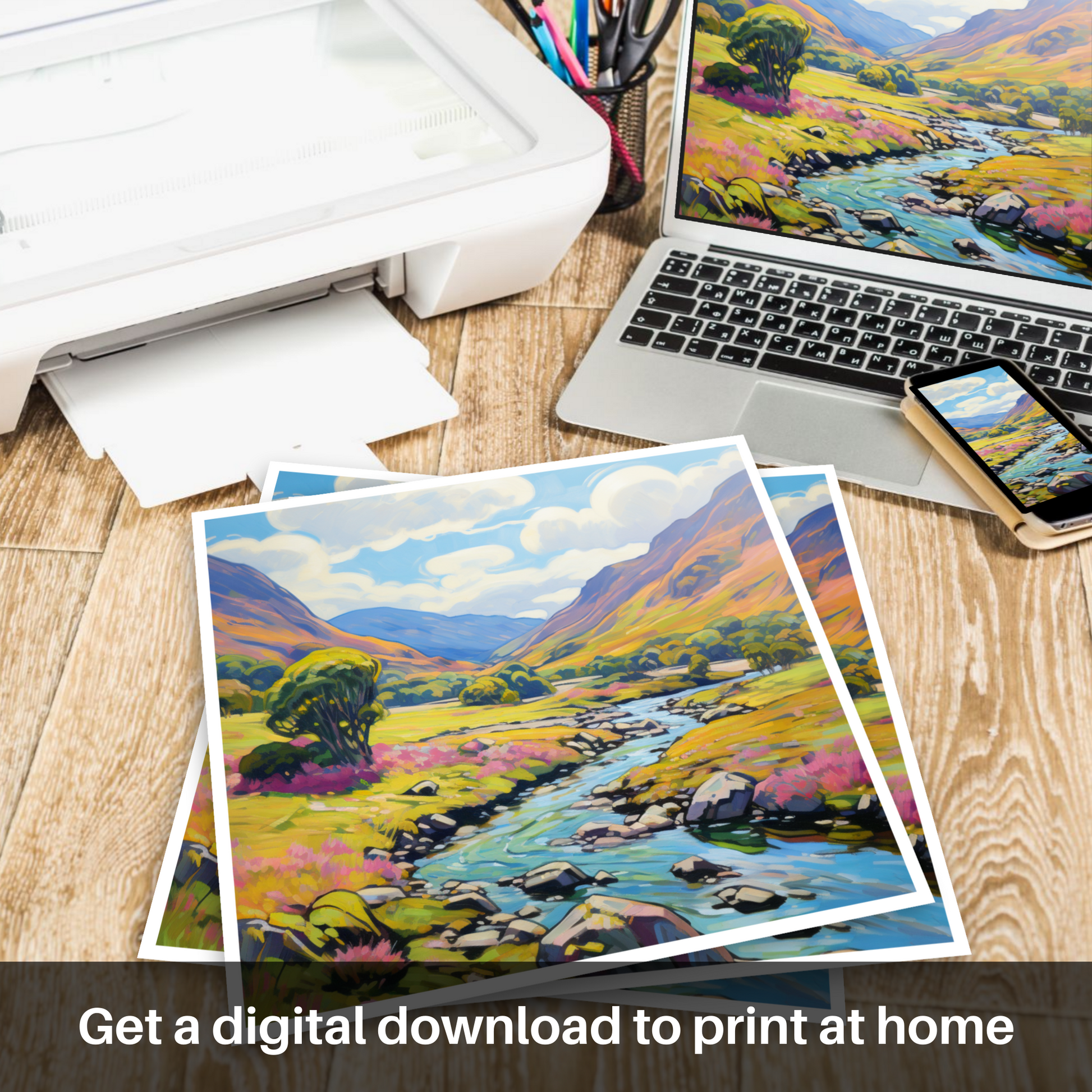 Downloadable and printable picture of Glen Feshie, Highlands in summer