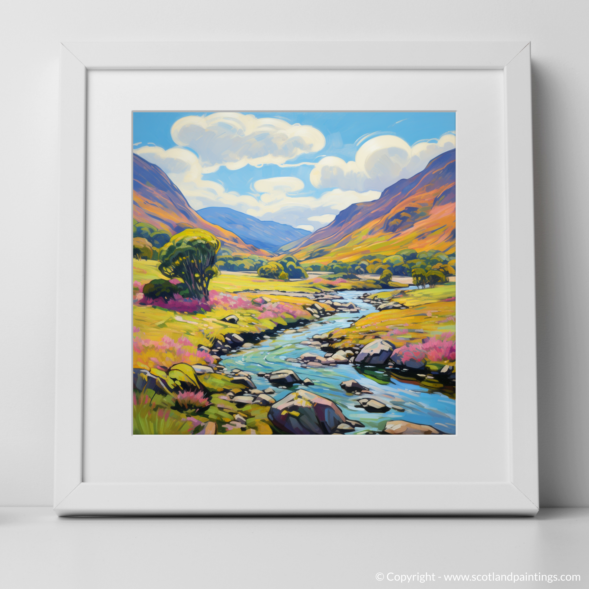Art Print of Glen Feshie, Highlands in summer with a white frame
