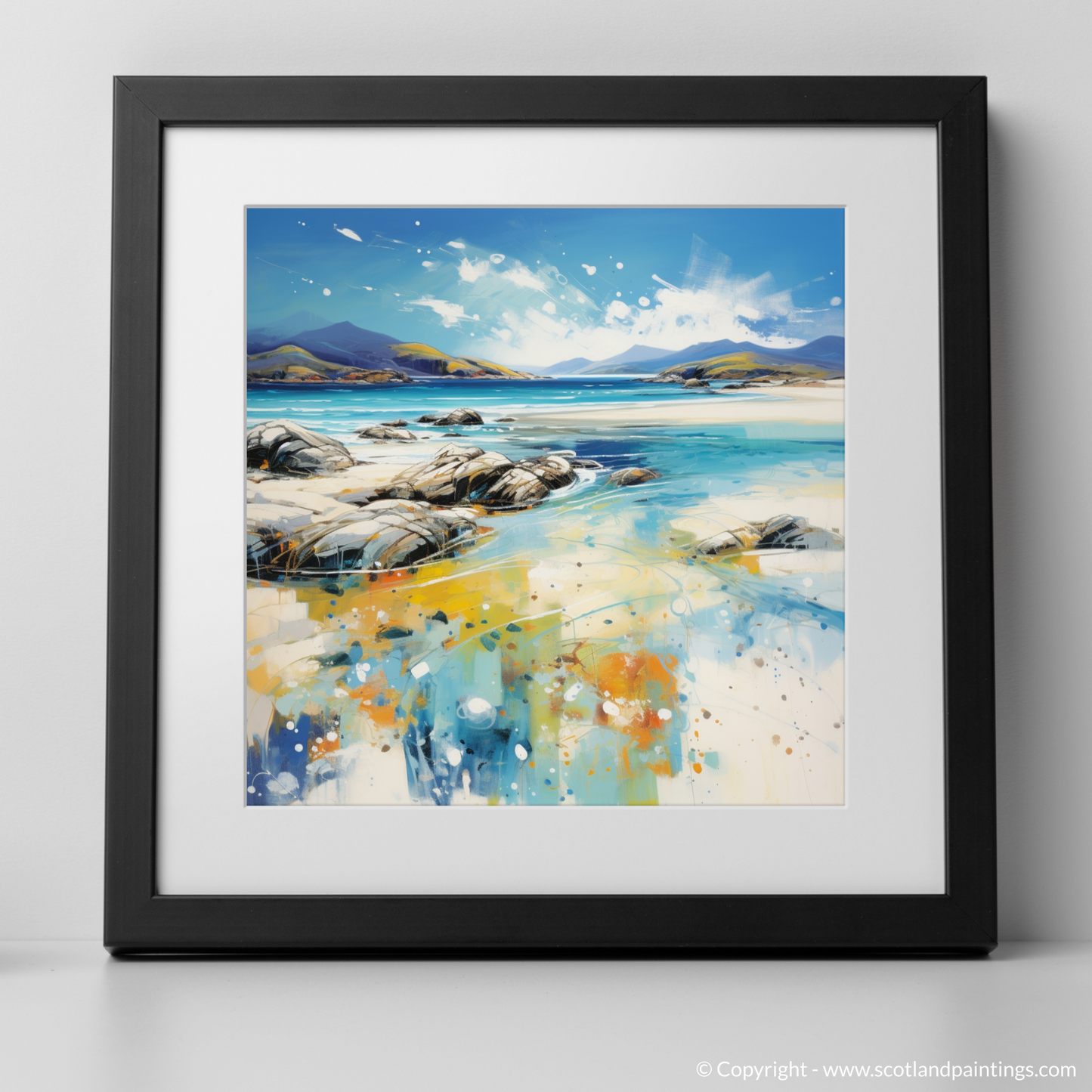 Painting and Art Print of Seilebost Beach, Isle of Harris in summer. Abstract Seaside Summer on Seilebost Beach.