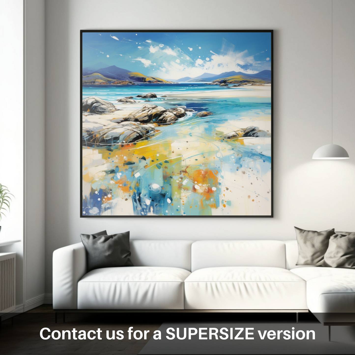 Painting and Art Print of Seilebost Beach, Isle of Harris in summer. Abstract Seaside Summer on Seilebost Beach.