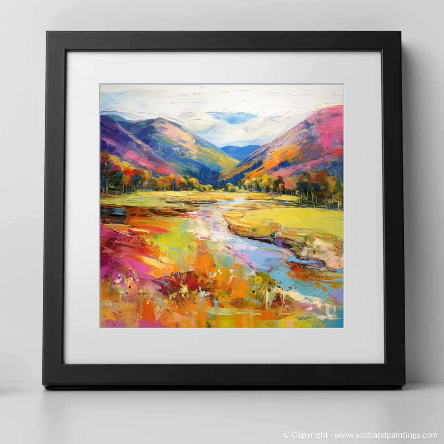 Art Print of Glen Roy, Highlands in summer with a black frame