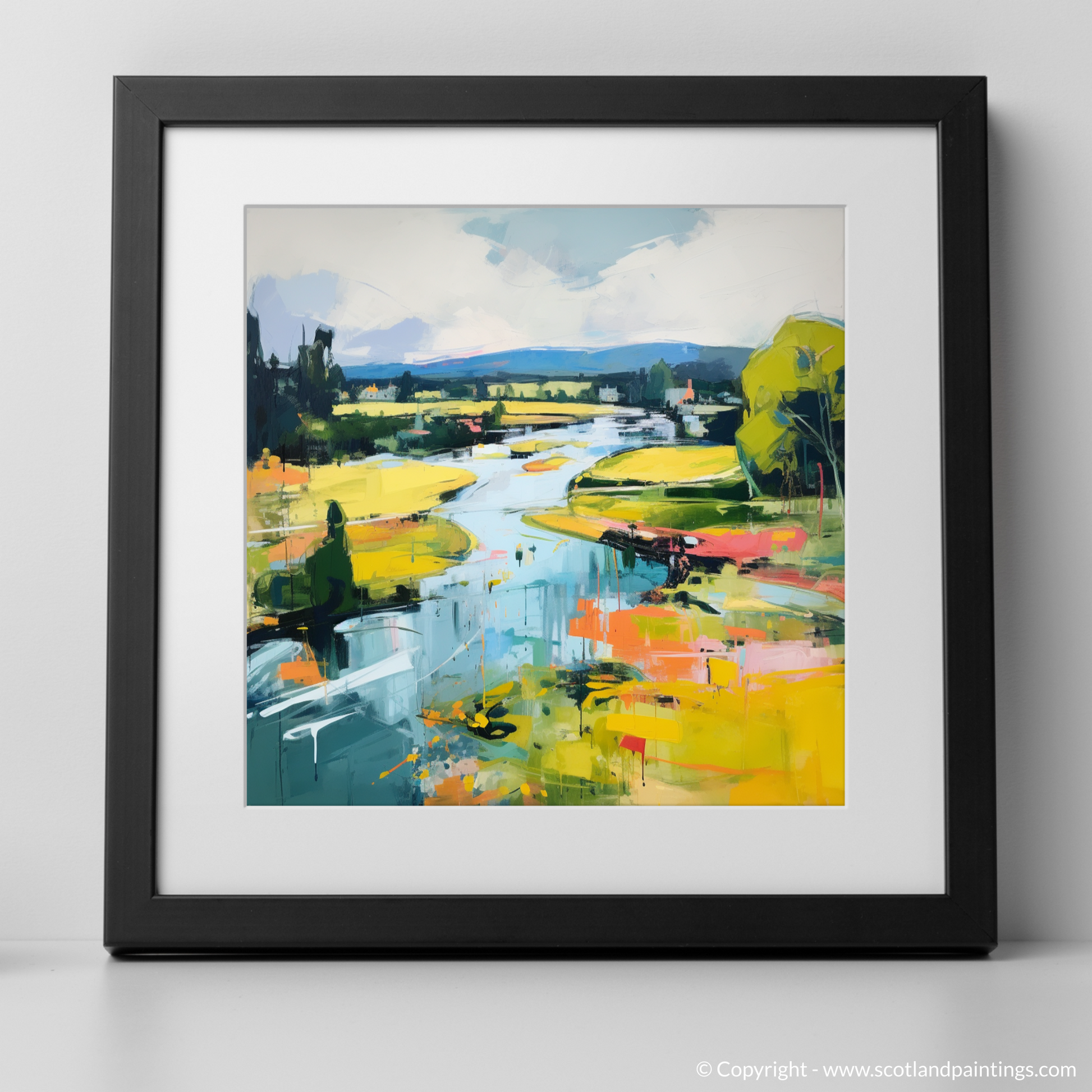 Art Print of River Tay, Perthshire in summer with a black frame