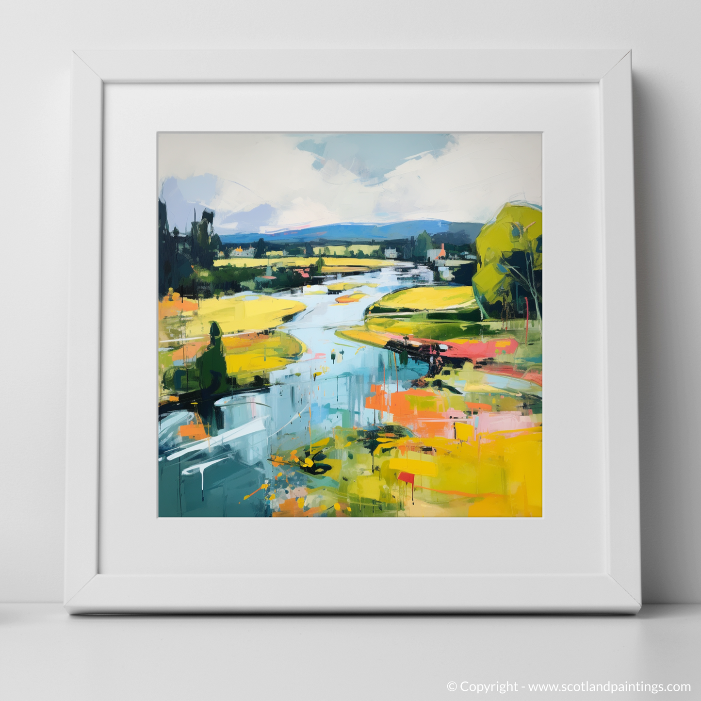 Art Print of River Tay, Perthshire in summer with a white frame