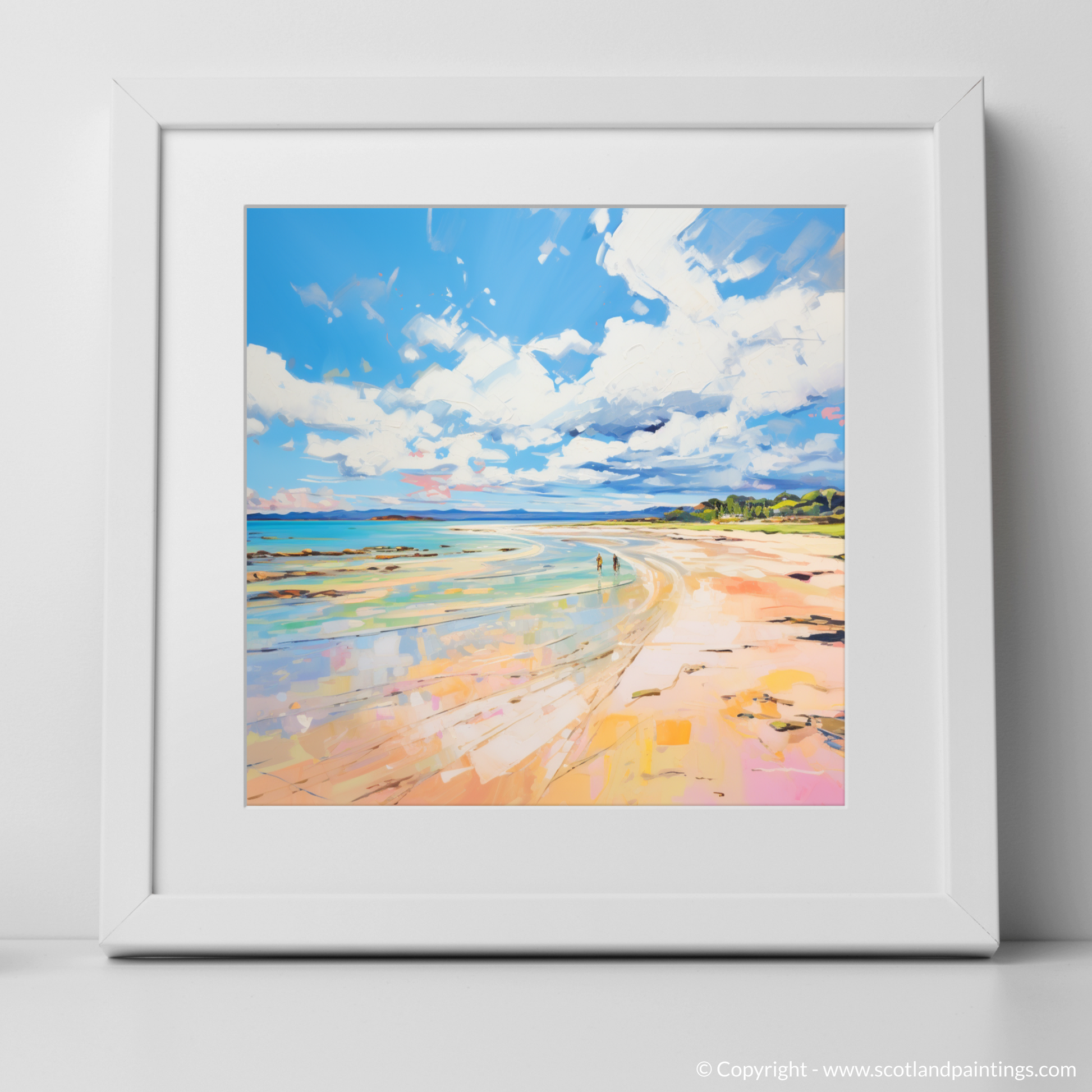 Art Print of Longniddry Beach, East Lothian in summer with a white frame