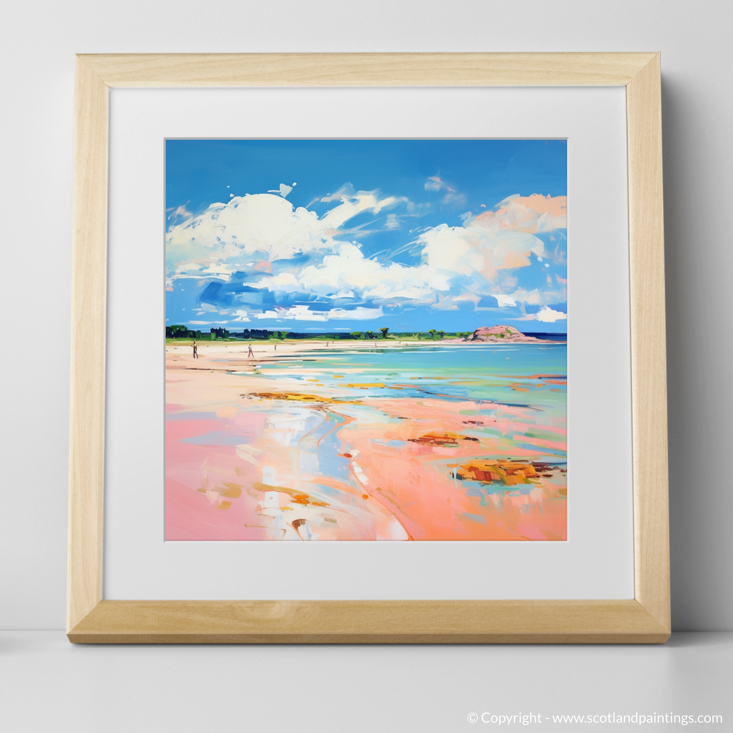 Art Print of Longniddry Beach, East Lothian in summer with a natural frame