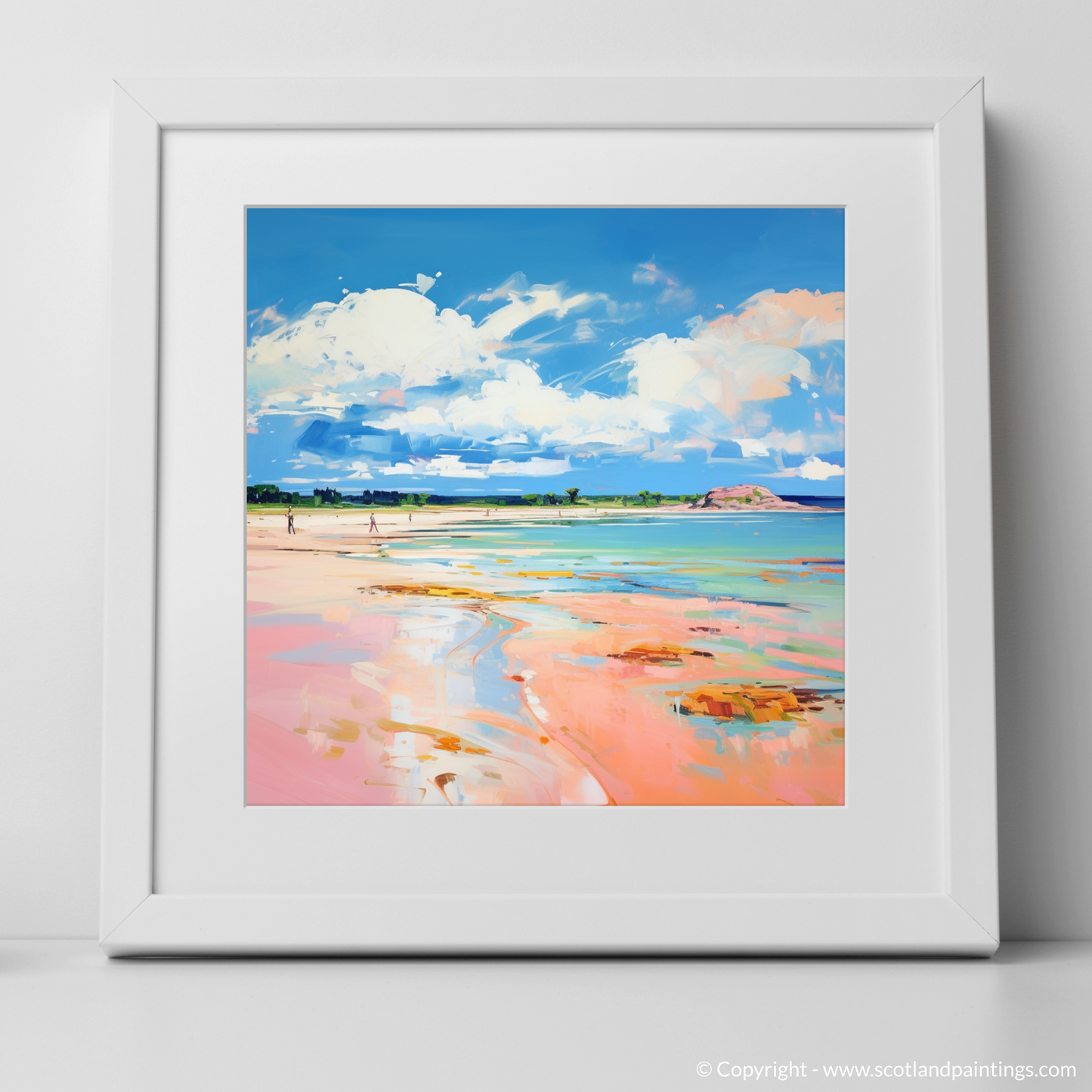 Art Print of Longniddry Beach, East Lothian in summer with a white frame