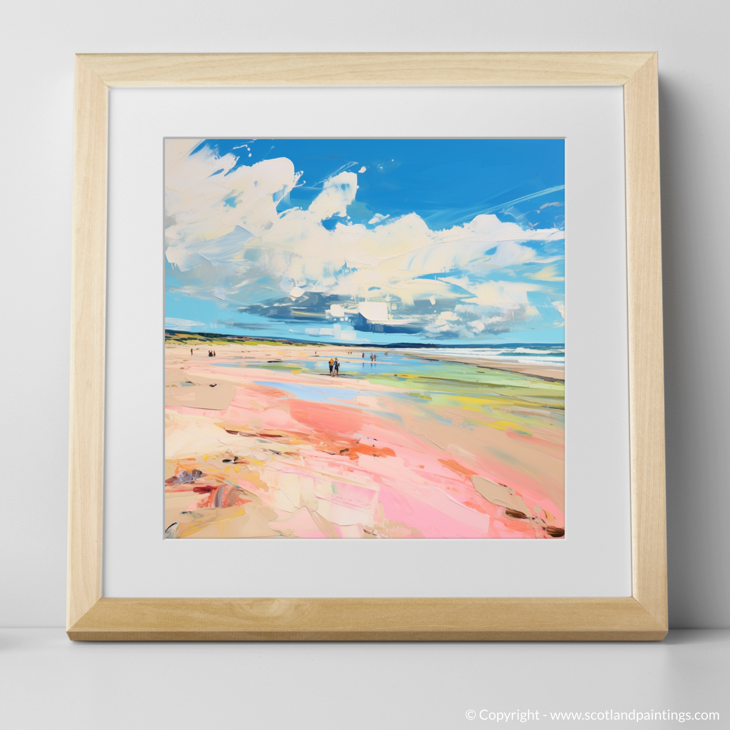 Art Print of Longniddry Beach, East Lothian in summer with a natural frame