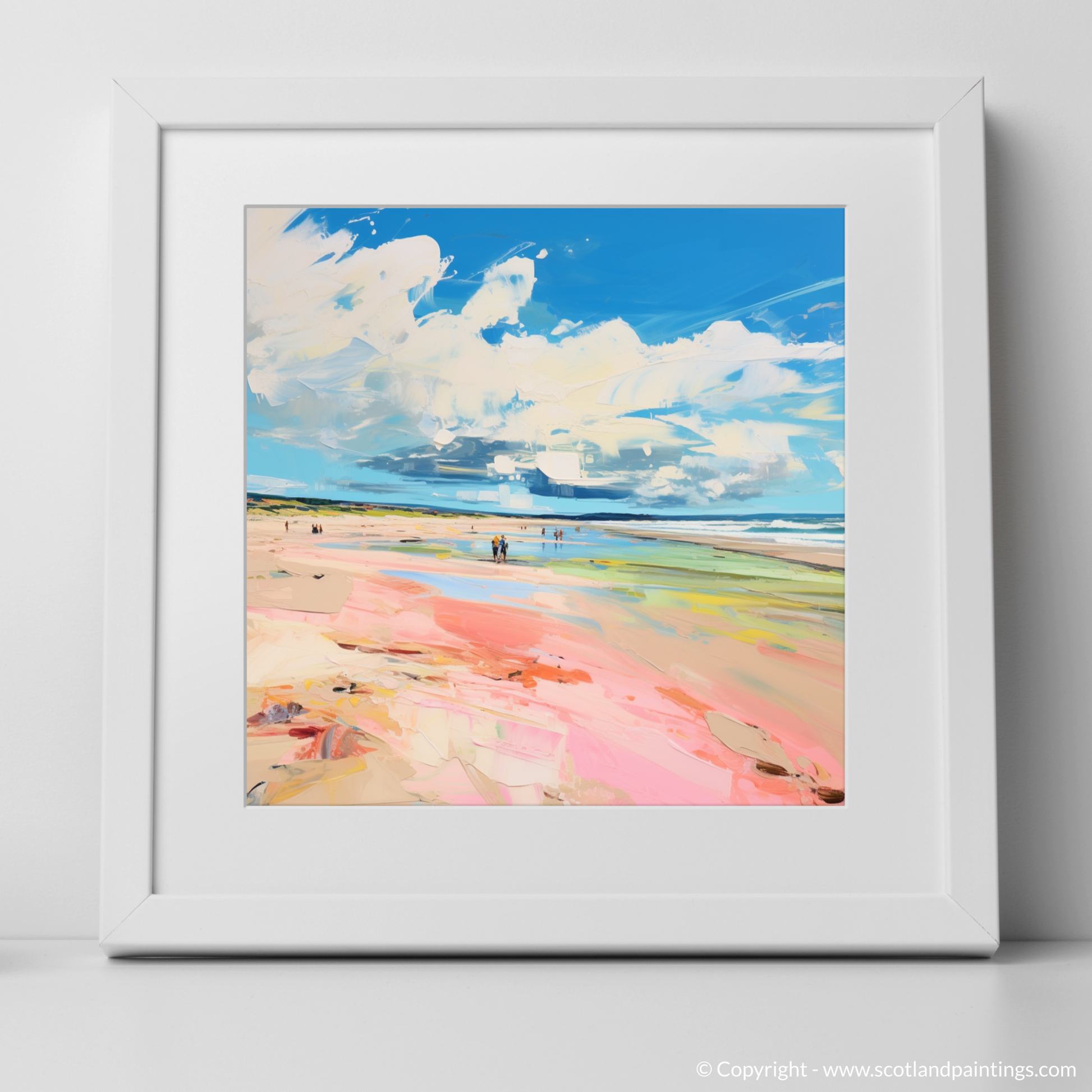 Art Print of Longniddry Beach, East Lothian in summer with a white frame