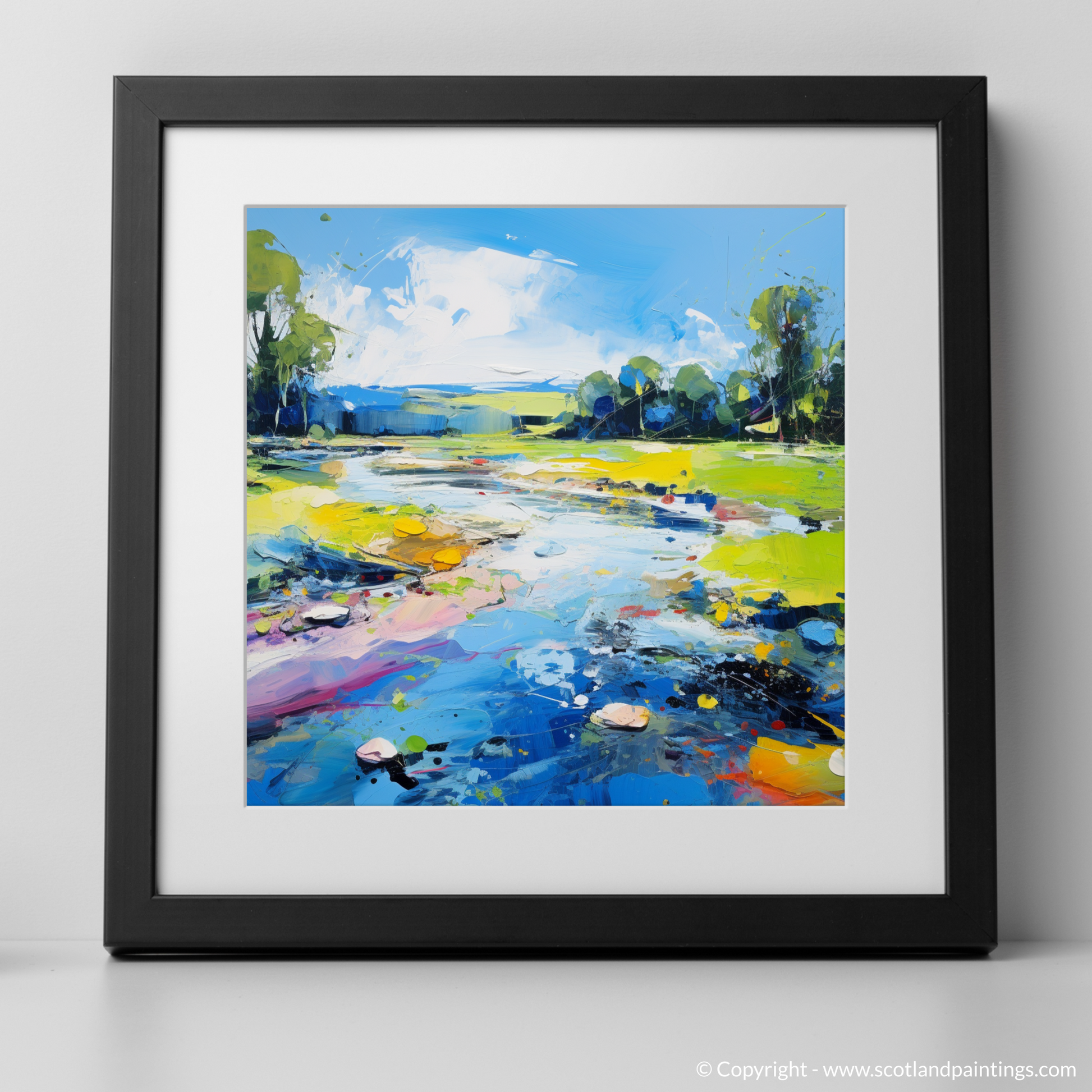 Art Print of River Dee, Aberdeenshire in summer with a black frame