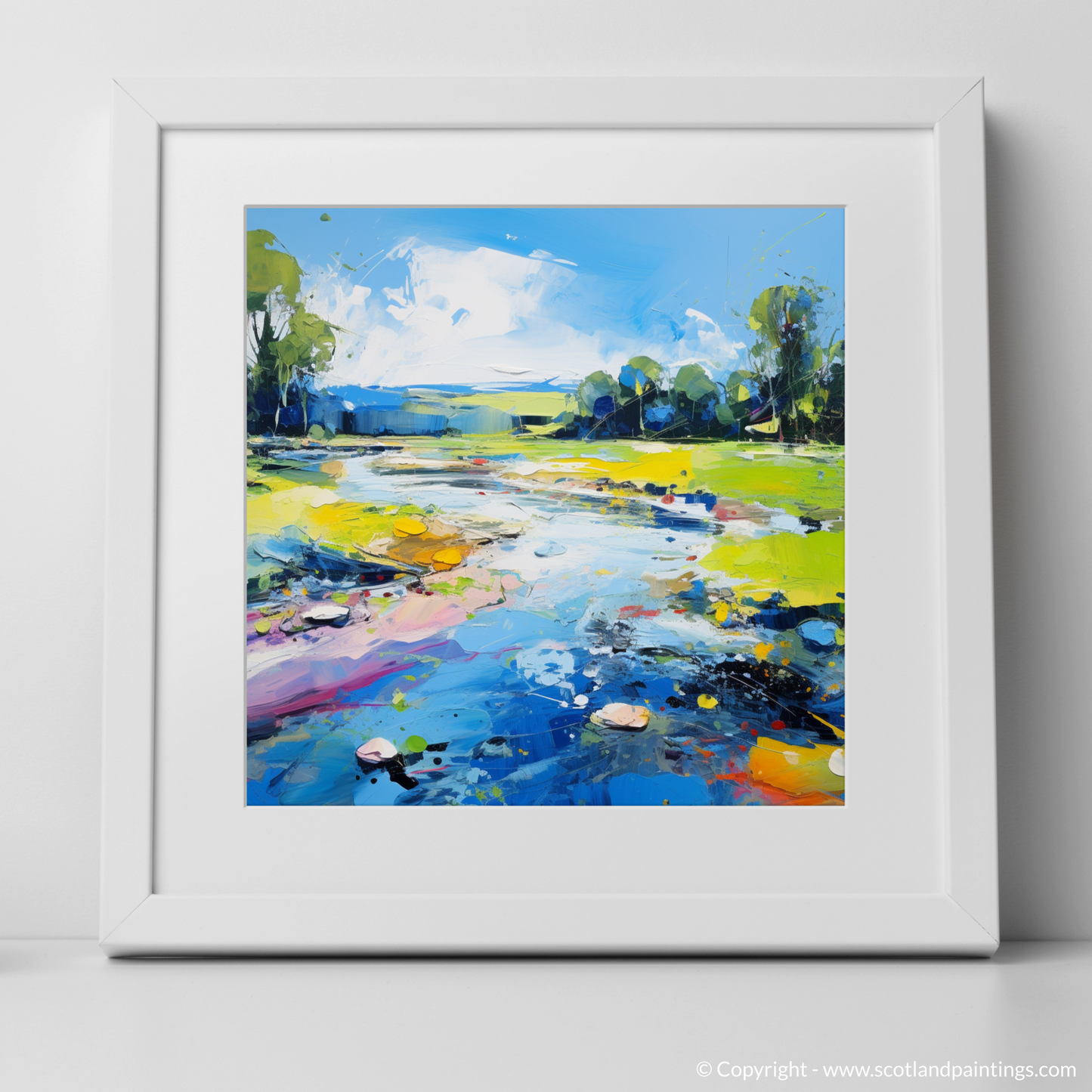 Art Print of River Dee, Aberdeenshire in summer with a white frame