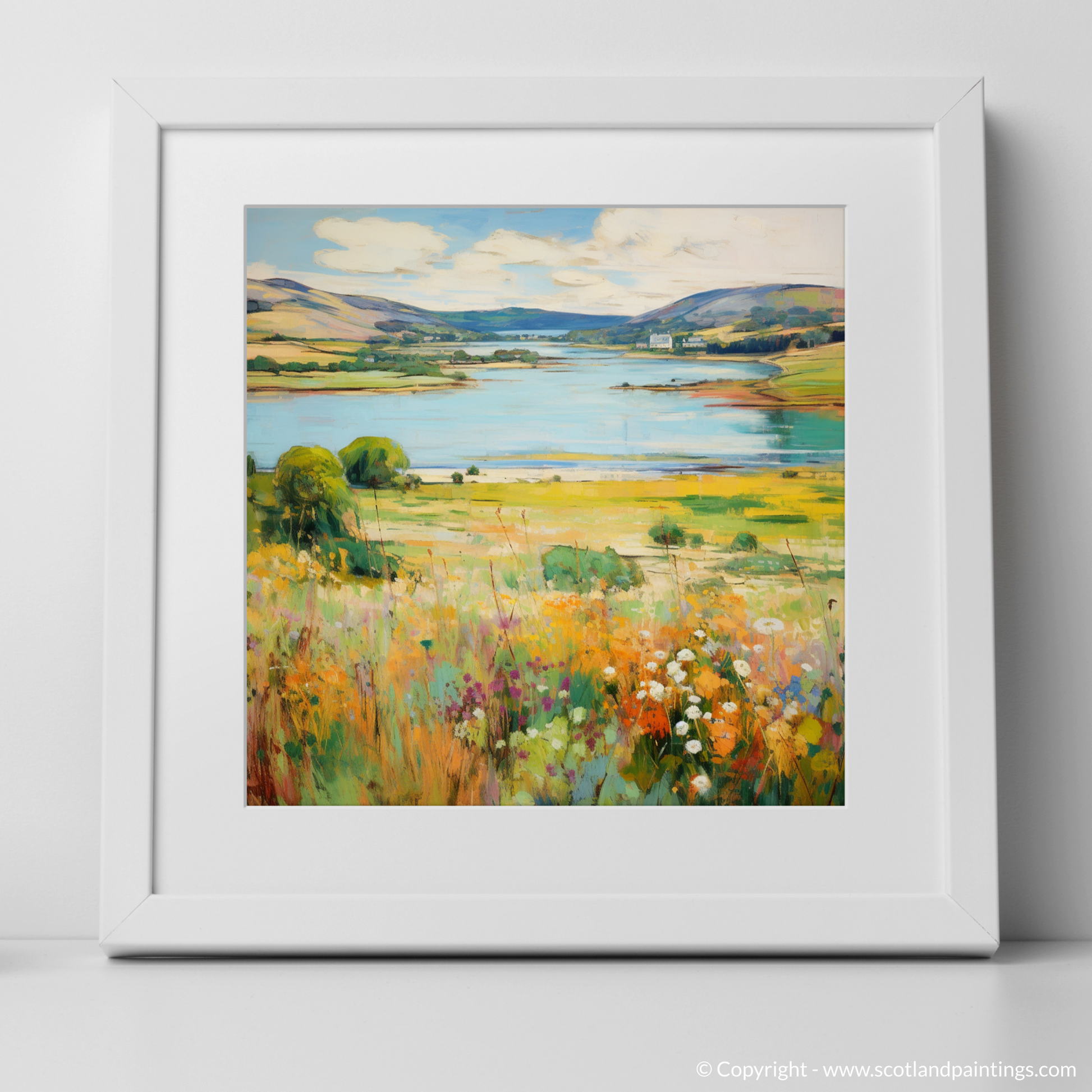 Art Print of Loch Leven, Perth and Kinross in summer with a white frame