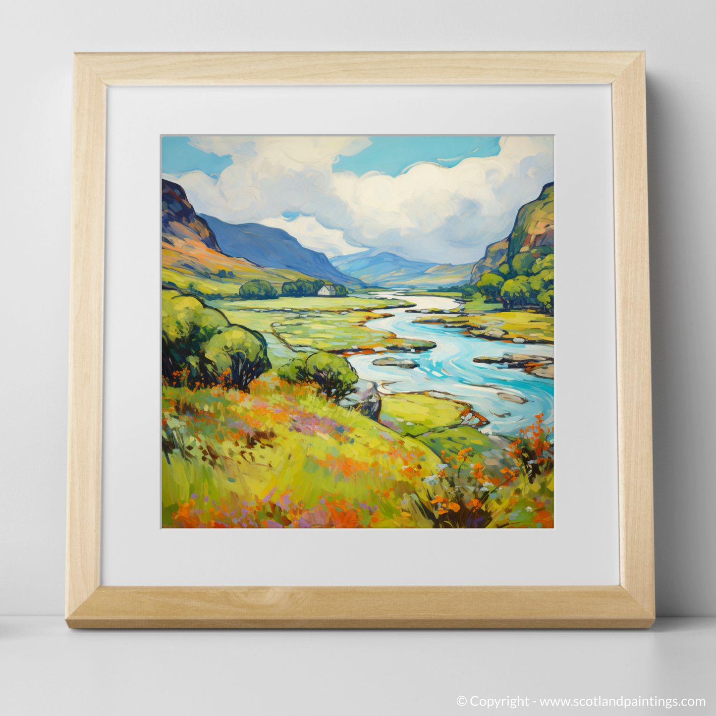 Art Print of Glen Falloch, Argyll and Bute in summer with a natural frame