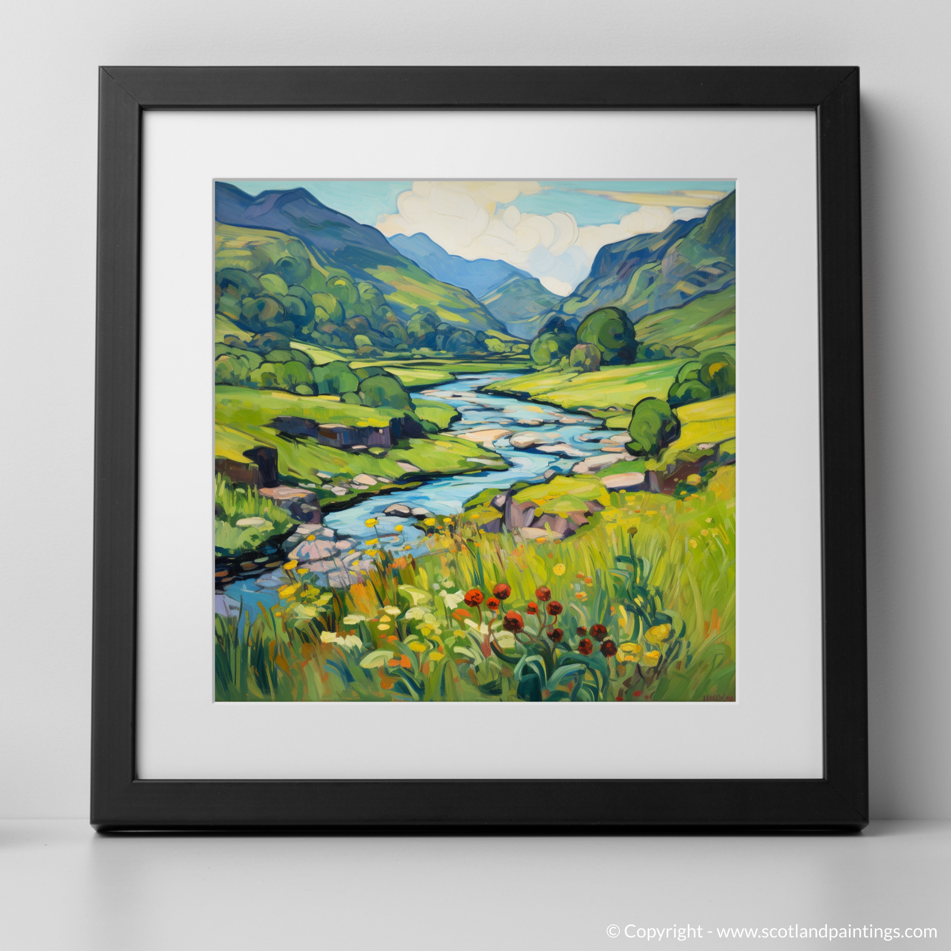 Art Print of Glen Falloch, Argyll and Bute in summer with a black frame