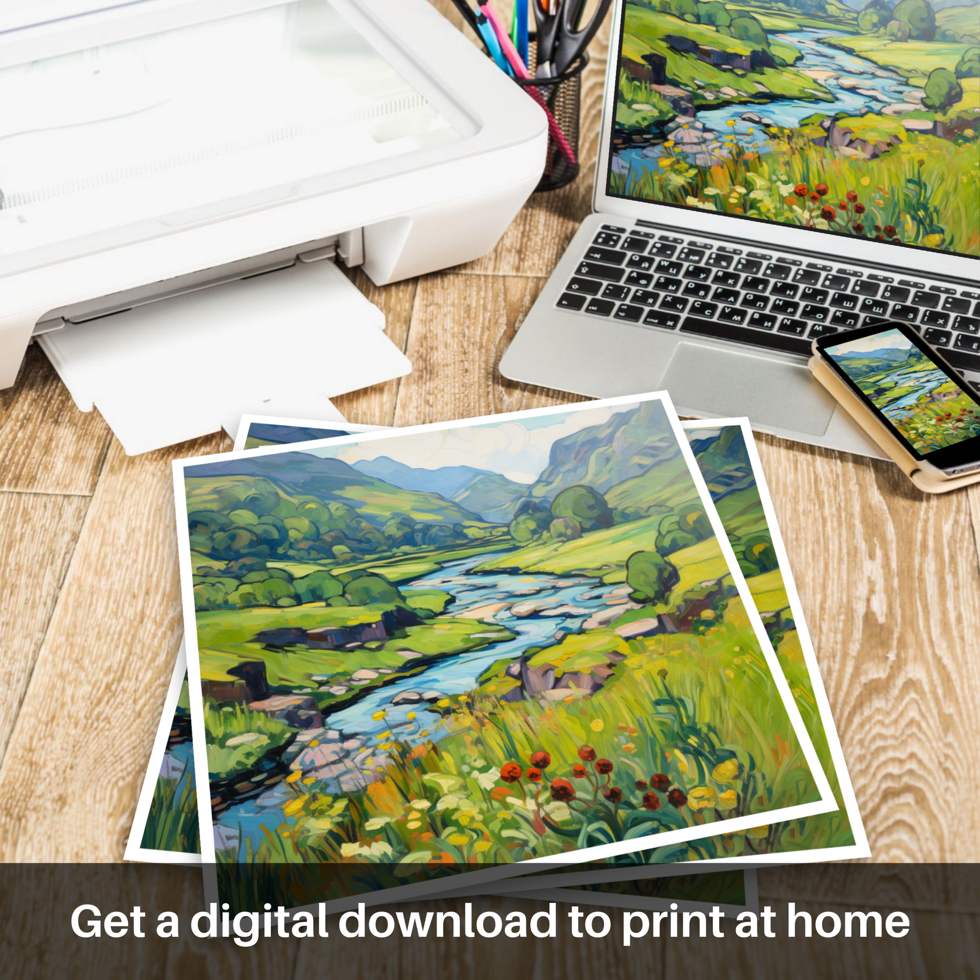 Downloadable and printable picture of Glen Falloch, Argyll and Bute in summer