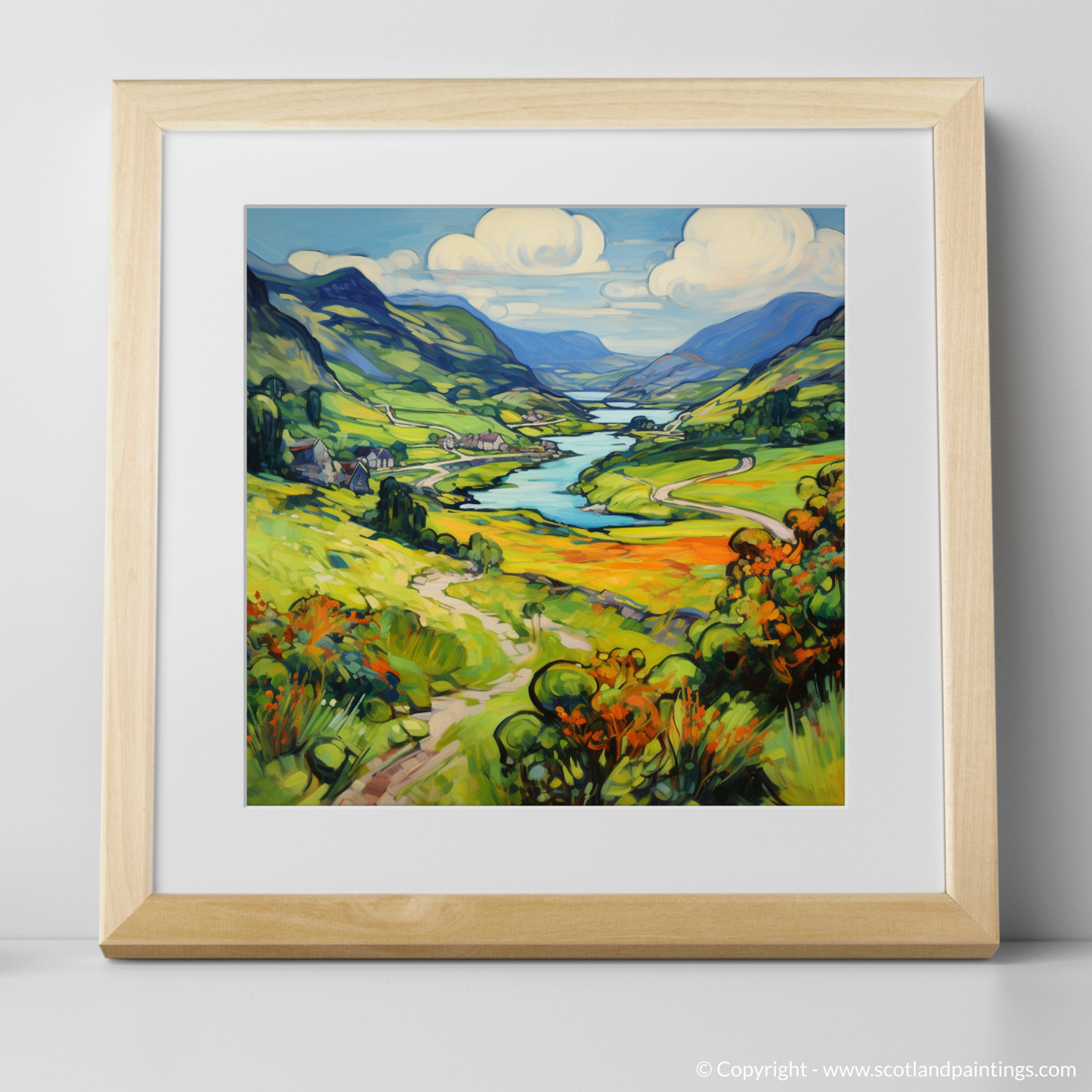 Art Print of Glen Falloch, Argyll and Bute in summer with a natural frame