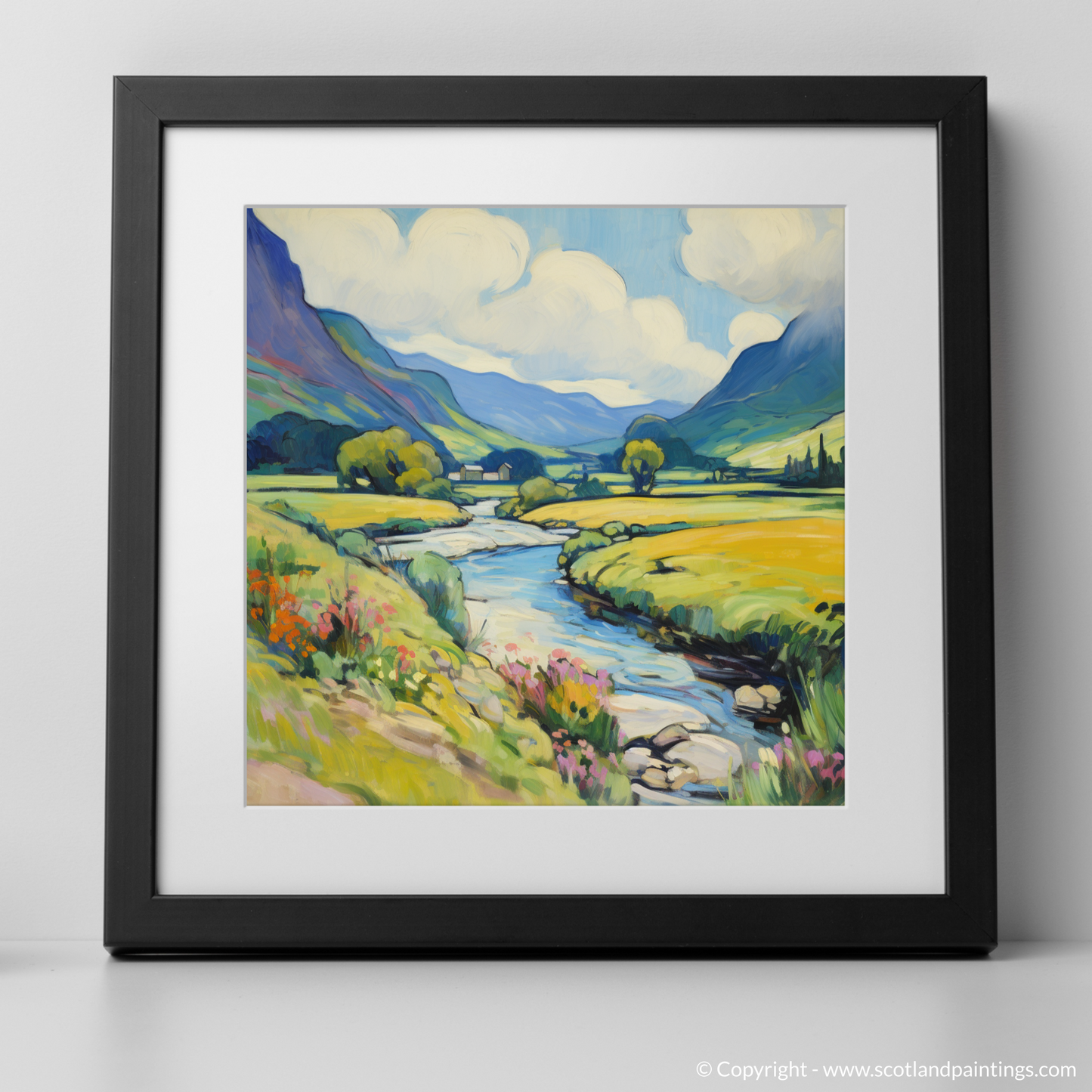 Art Print of Glen Falloch, Argyll and Bute in summer with a black frame