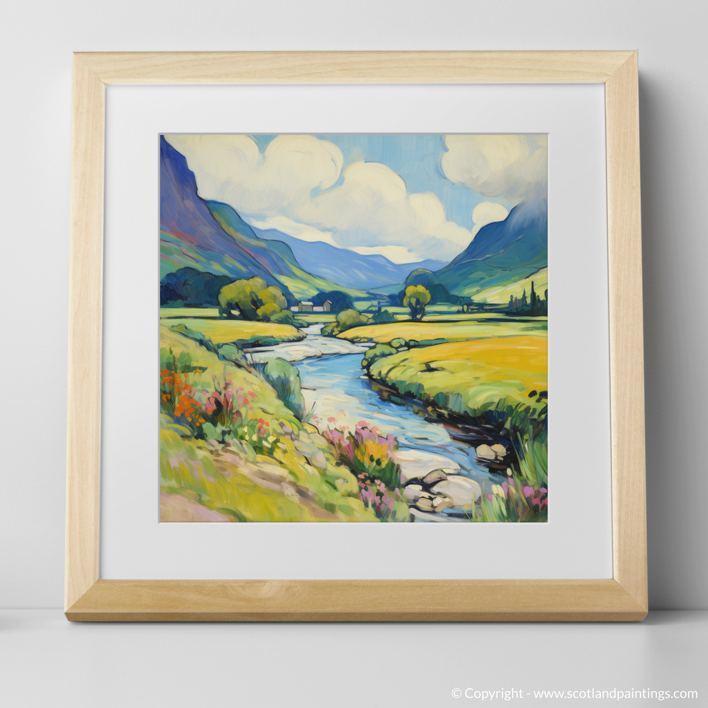 Art Print of Glen Falloch, Argyll and Bute in summer with a natural frame