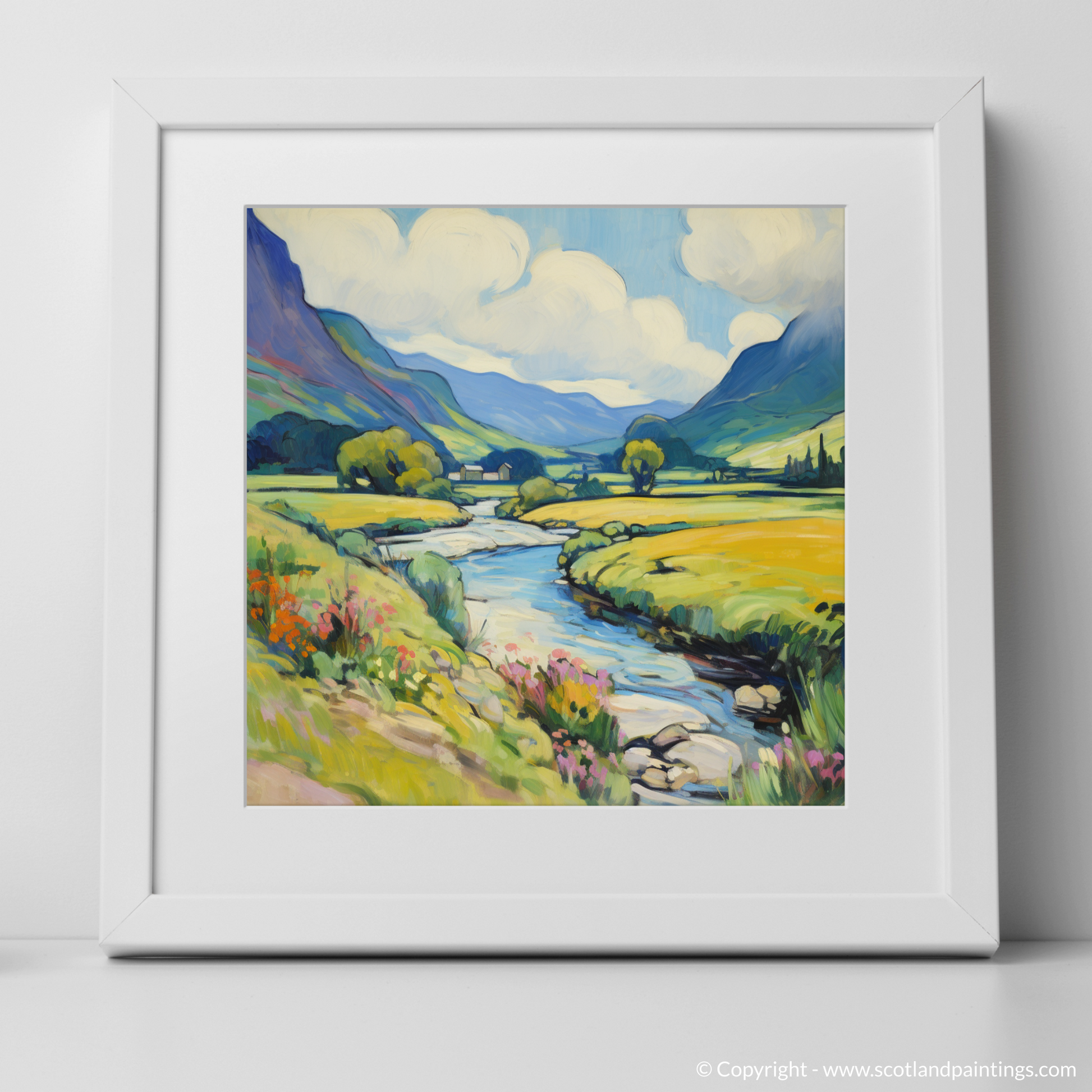 Art Print of Glen Falloch, Argyll and Bute in summer with a white frame