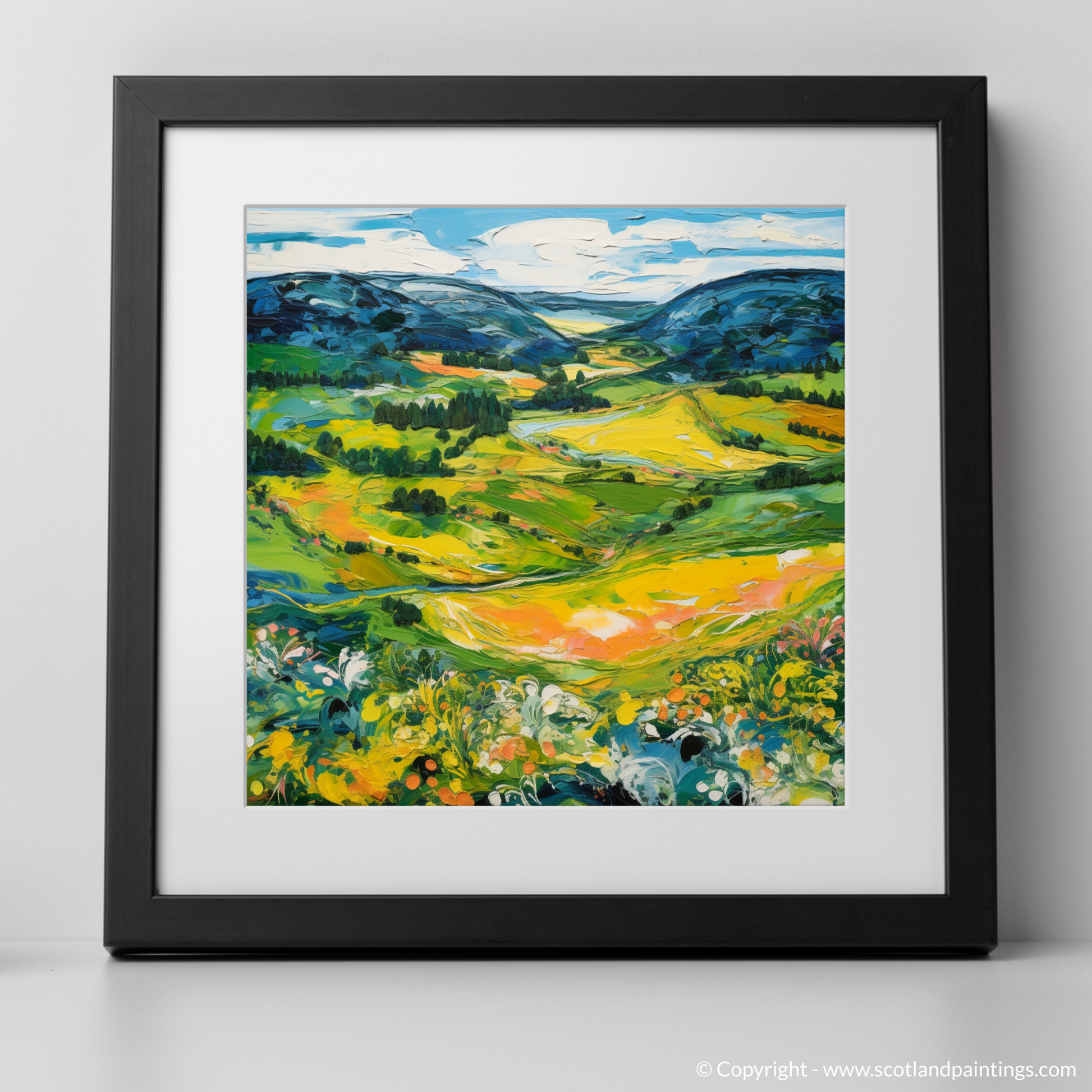 Art Print of Glenlivet, Moray in summer with a black frame