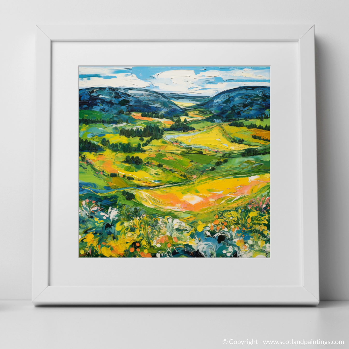 Art Print of Glenlivet, Moray in summer with a white frame