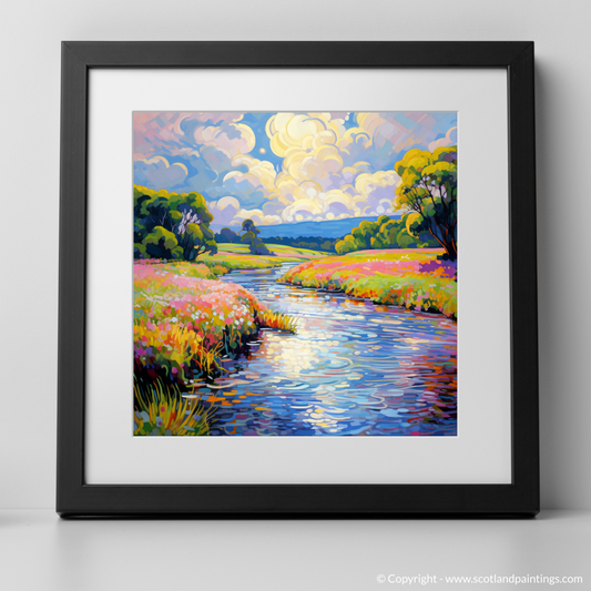 Art Print of River Esk, Angus in summer with a black frame