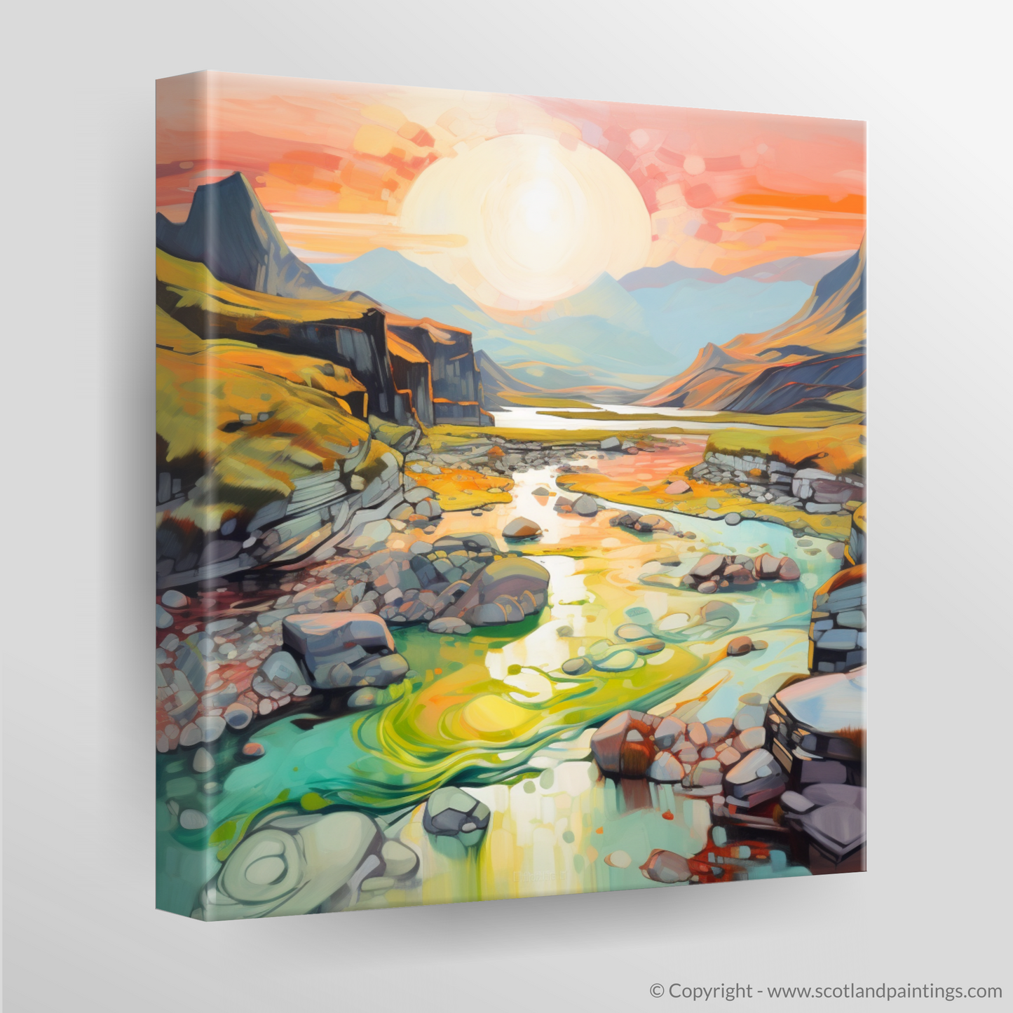 Canvas Print of Isle of Skye Fairy Pools at golden hour in summer