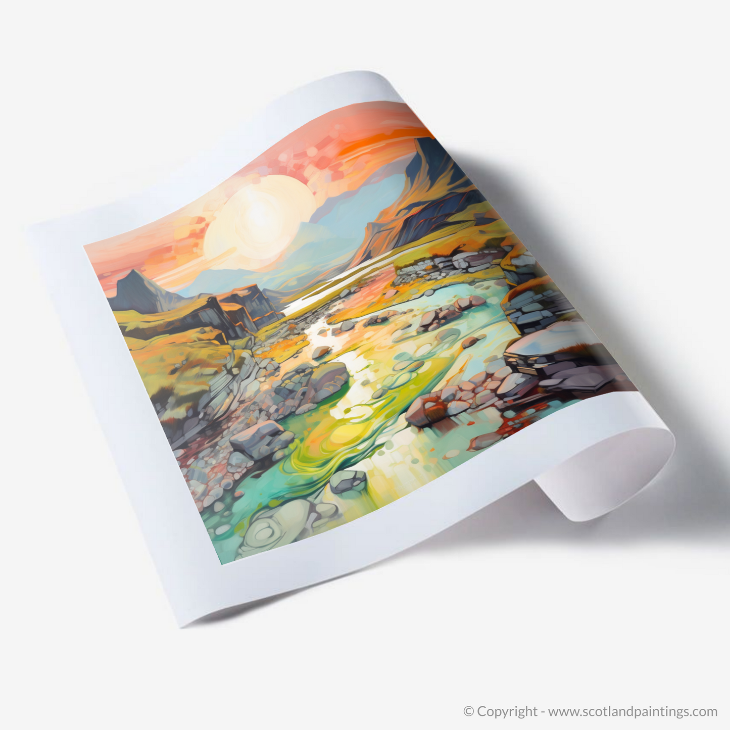 Art Print of Isle of Skye Fairy Pools at golden hour in summer