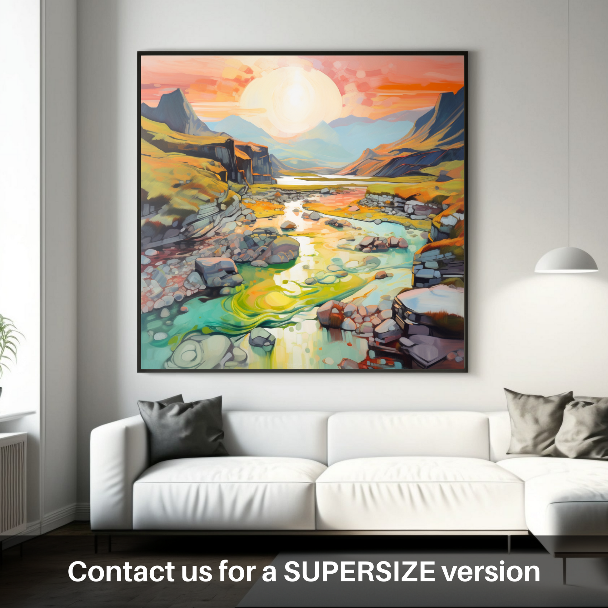 Huge supersize print of Isle of Skye Fairy Pools at golden hour in summer