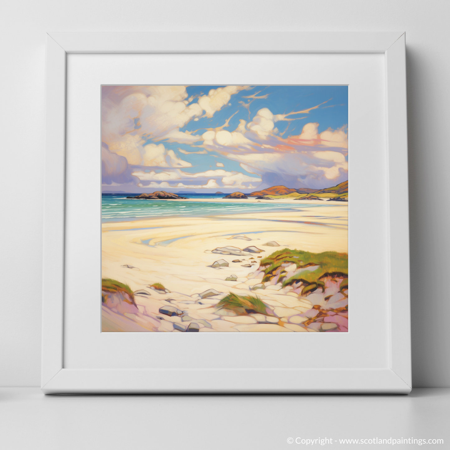 Art Print of Luskentyre Sands, Isle of Lewis in summer with a white frame